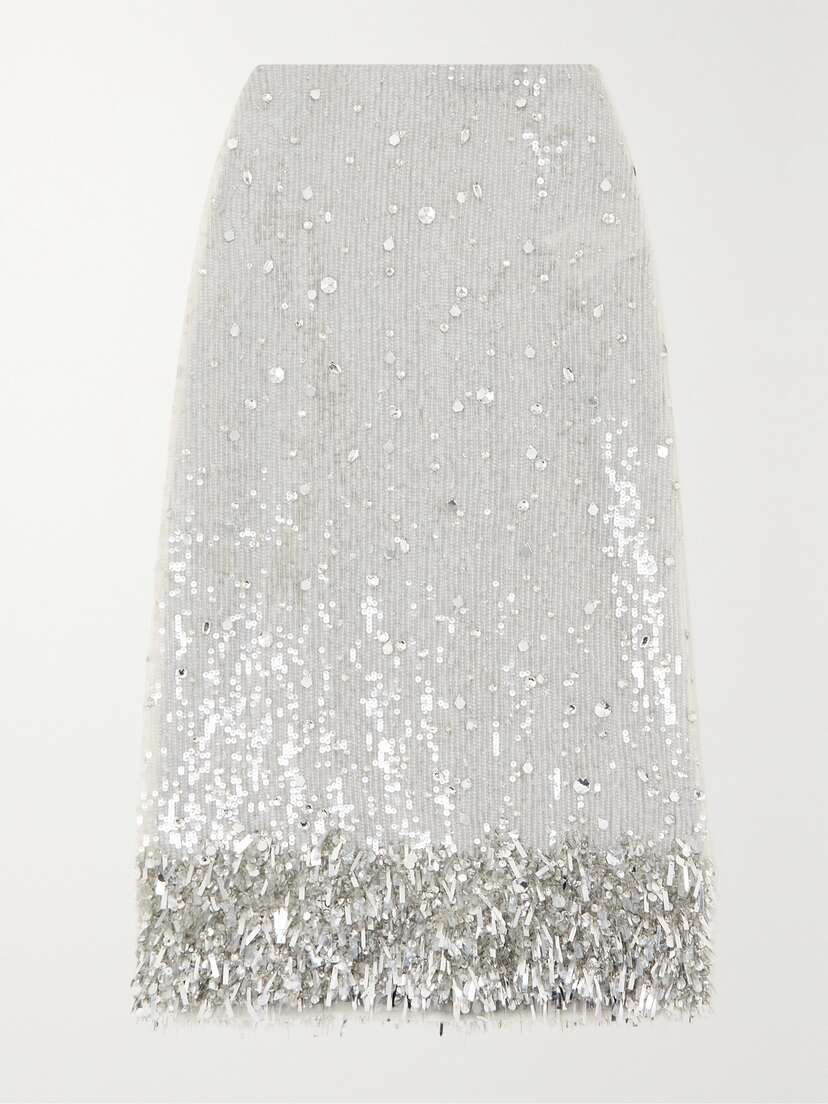 Valentino Garavani Embellished Sequined Tulle Midi Skirt