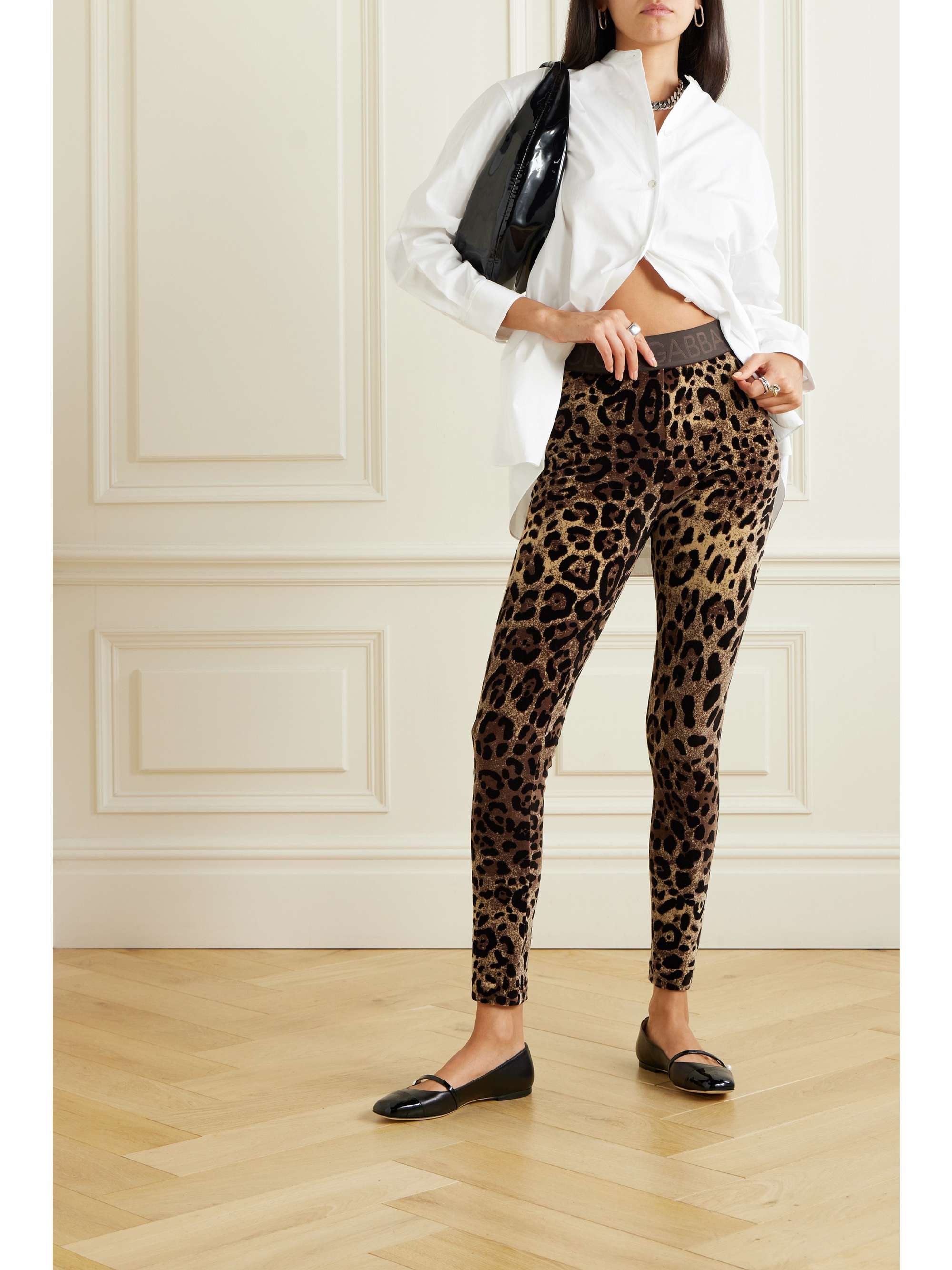 Leopard-jacquard cotton-chenille leggings