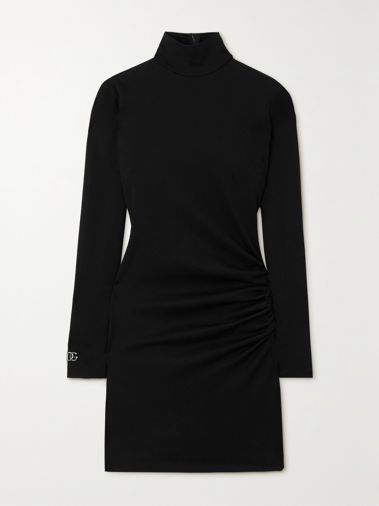 Shop Dolce & Gabbana Ruched Stretch-jersey Turtleneck Mini Dress In Black