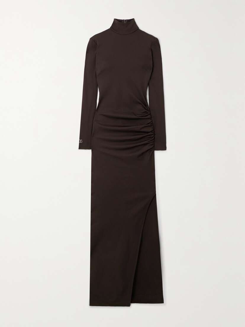 Dolce & Gabbana Ruched Stretch-jersey Turtleneck Maxi Dress