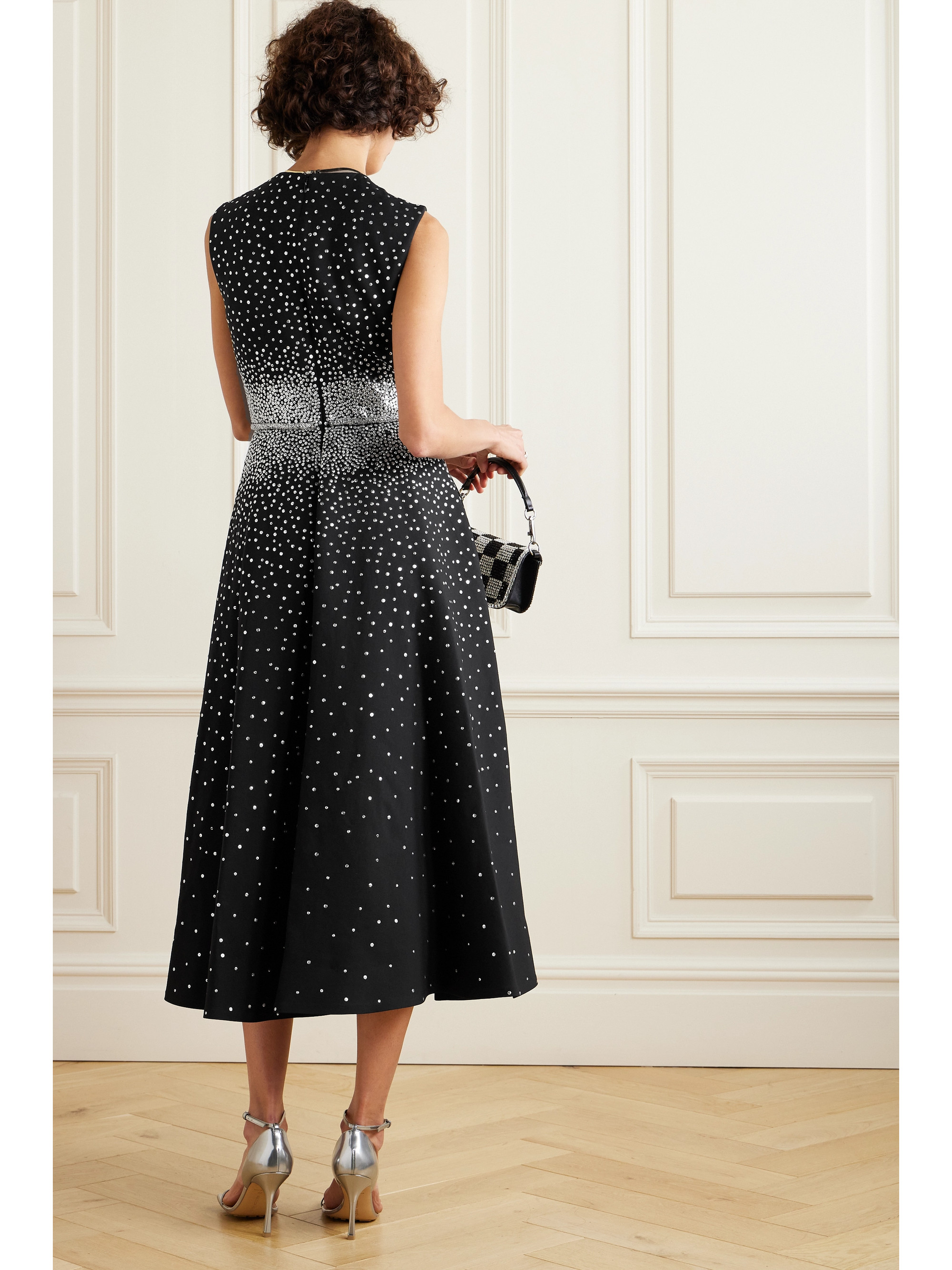 Valentino Garavani Belted embellished wool and silk-blend midi dress