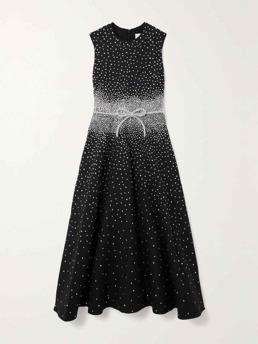 Valentino Garavani Belted Embellished Wool And Silk-blend Midi Dress