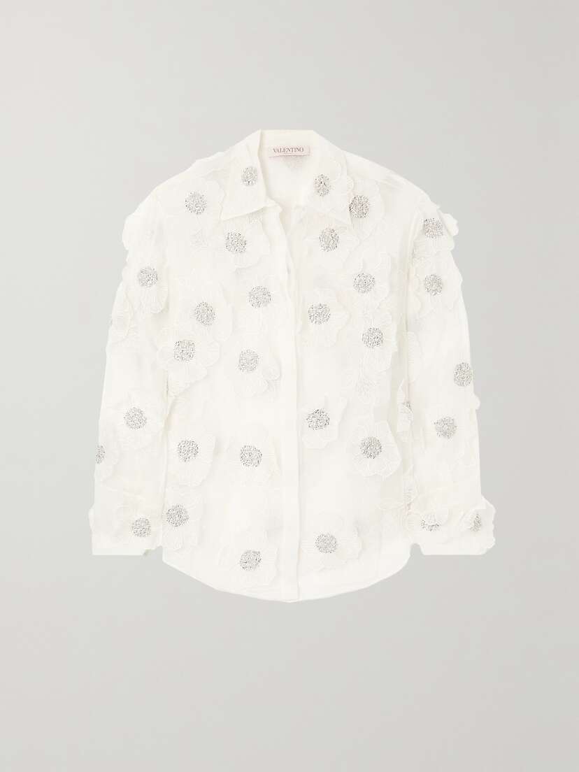 Valentino Garavani Sequin-trimmed Silk-organza Shirt