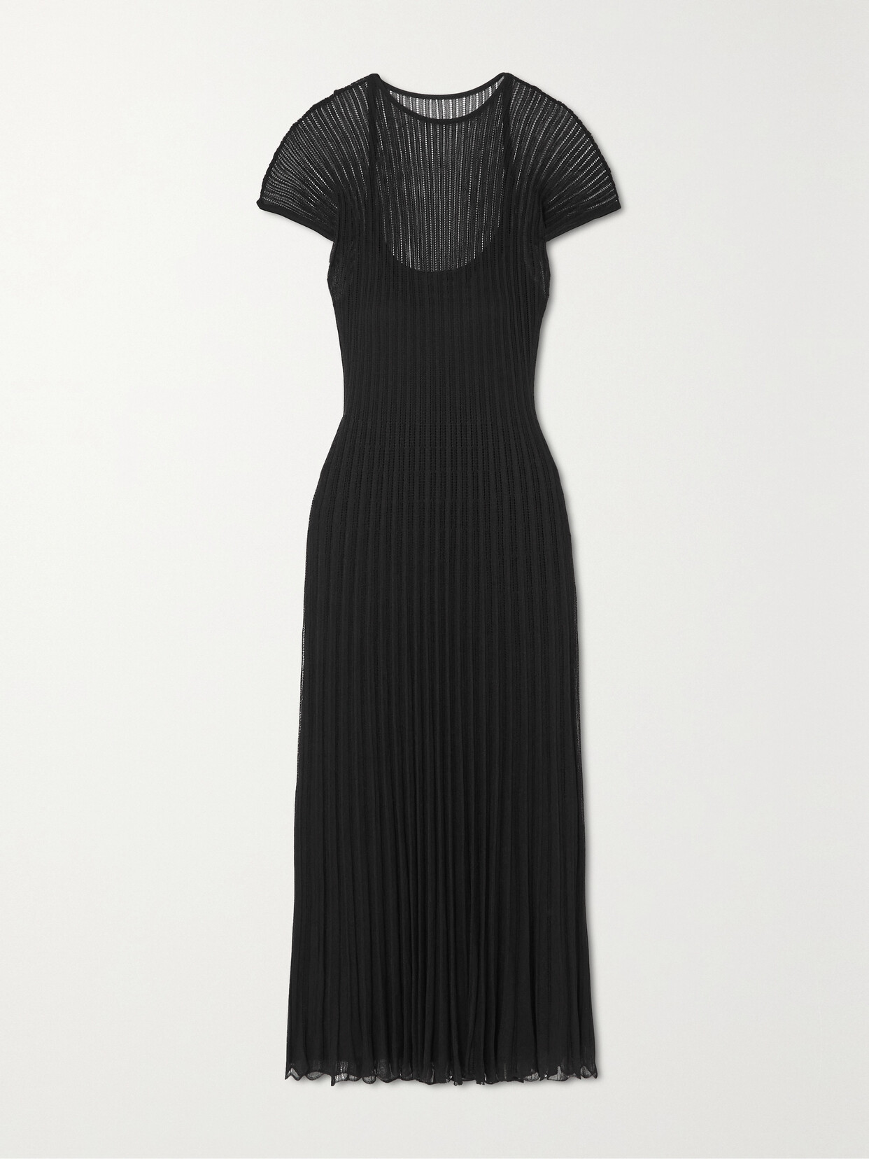 Ralph Lauren Collection Pointelle-knit Pleated Midi Dress - Black