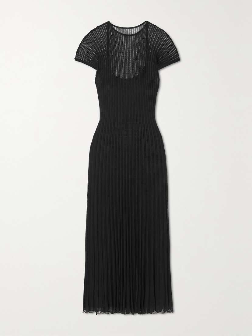 Ralph Lauren Collection Pointelle-knit Pleated Midi Dress - x large