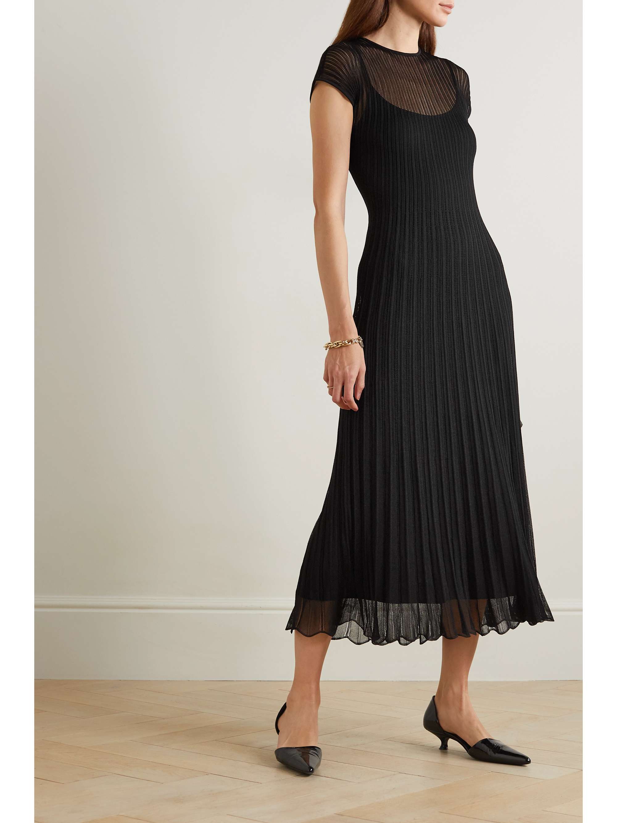 RALPH LAUREN COLLECTION Pointelle-knit pleated midi dress | NET-A-PORTER