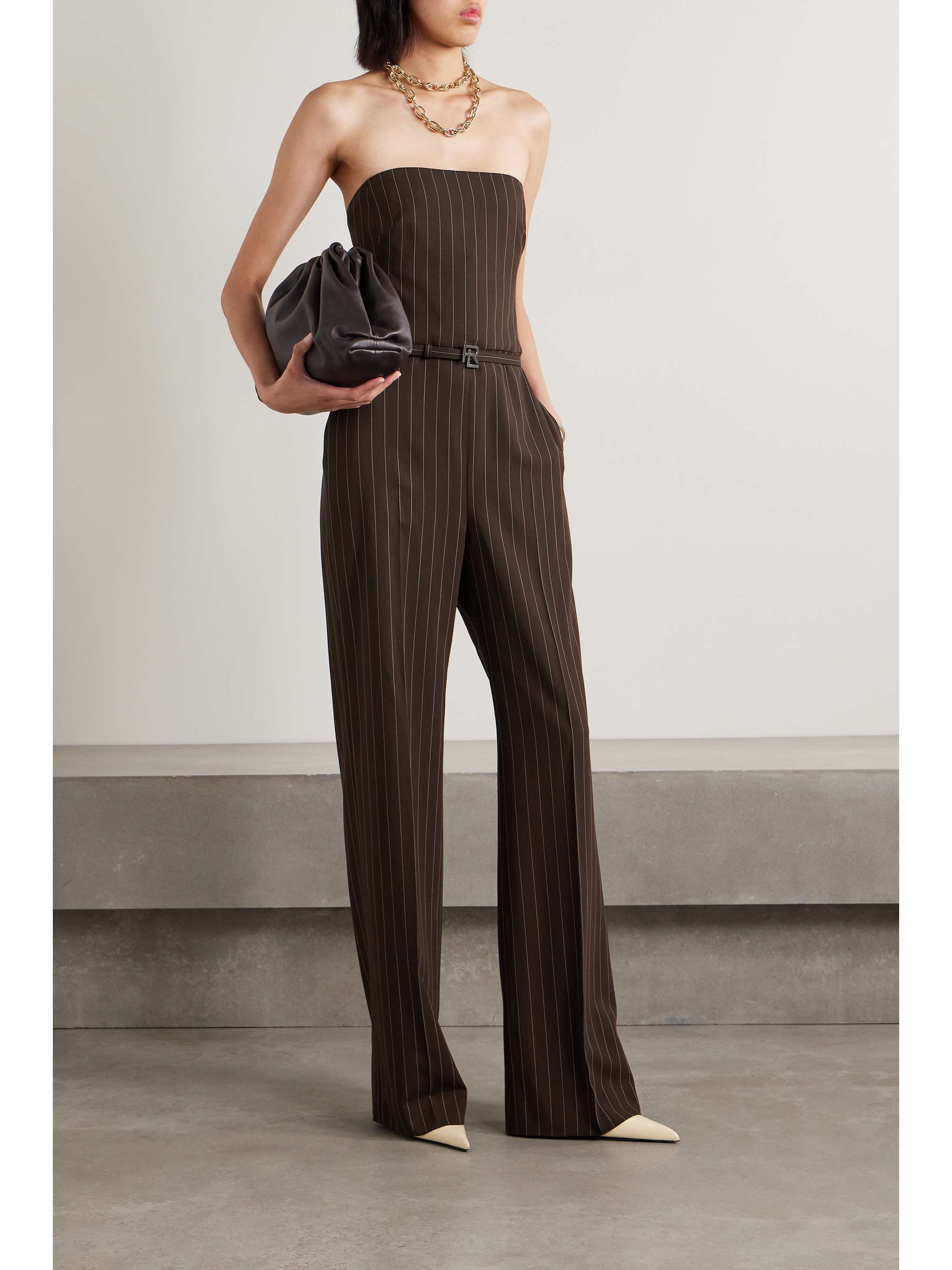 RALPH LAUREN COLLECTION Markus strapless pinstriped wool jumpsuit | NET ...