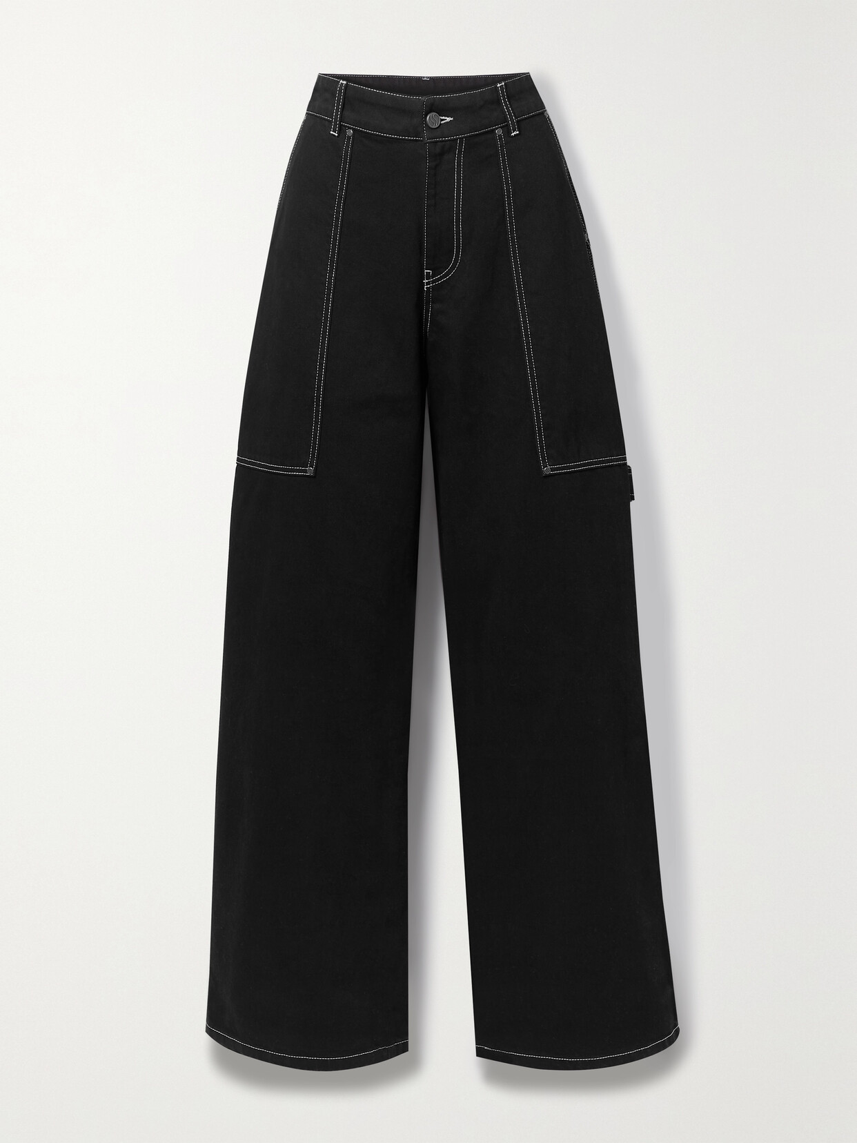 Stella Mccartney + Net Sustain Topstitched High-rise Wide-leg Organic Jeans In Black