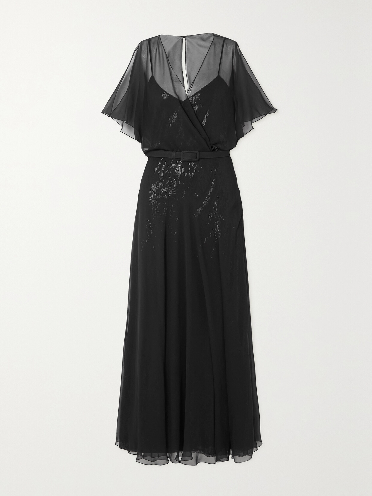 Ralph Lauren Romaine Cape-effect Embellished Silk-chiffon Maxi Dress In Black