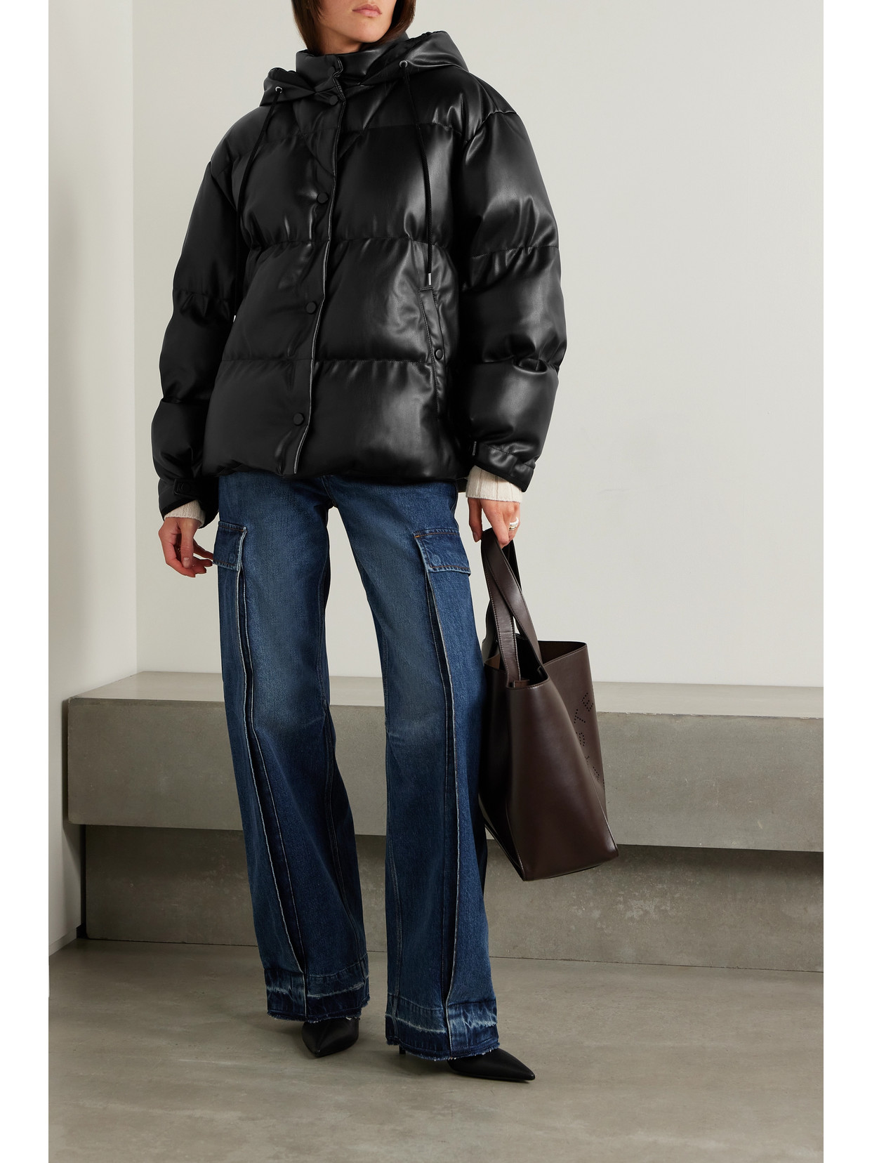+ Net Sustain Hooded Quilted Padded Vegetarian Jacket