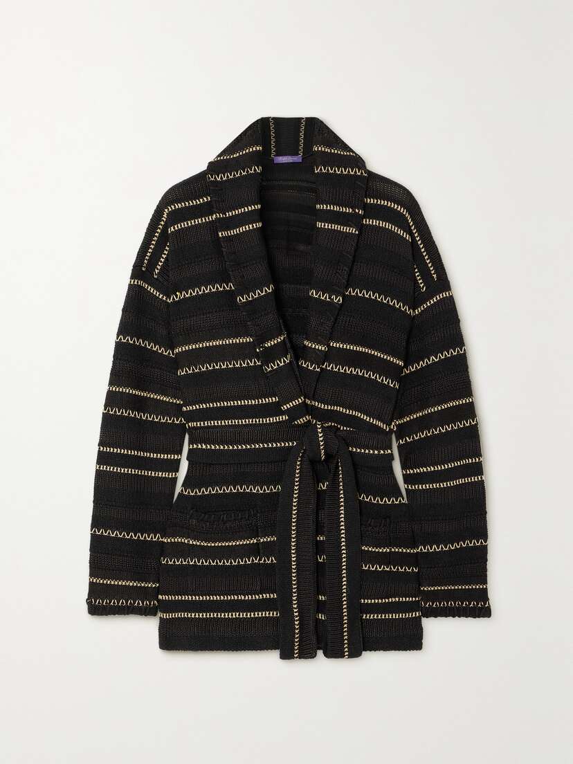 Ralph Lauren Collection Embroidered Striped Crochet-knit Silk And Linen-blend Cardigan