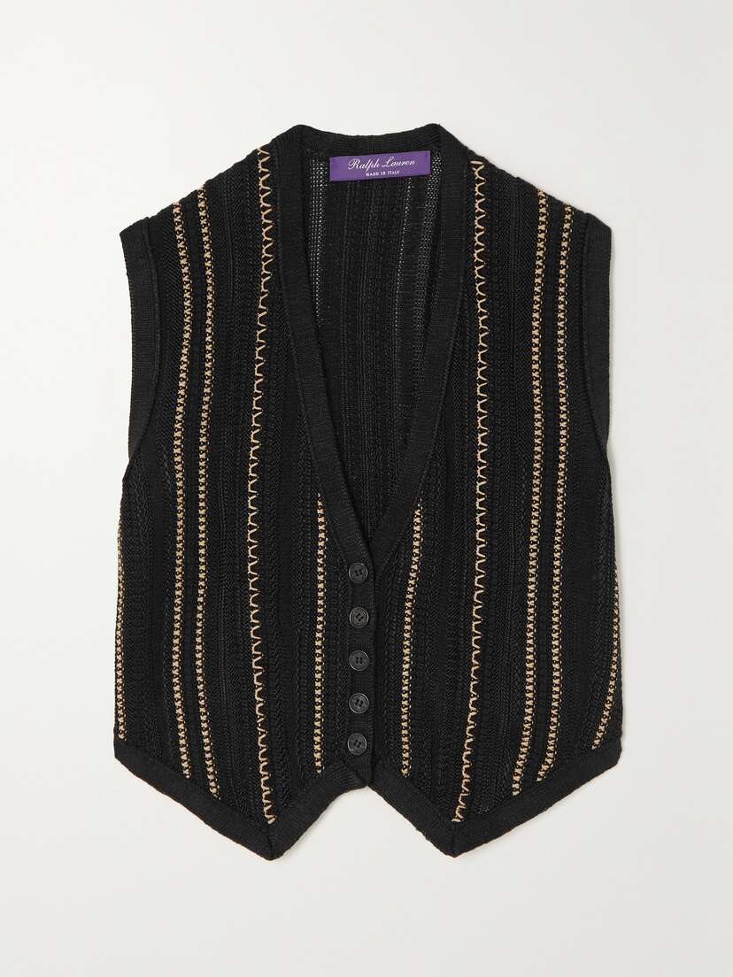 Ralph Lauren Collection Embroidered Striped Crochet-knit Silk And Linen-blend Vest - x large