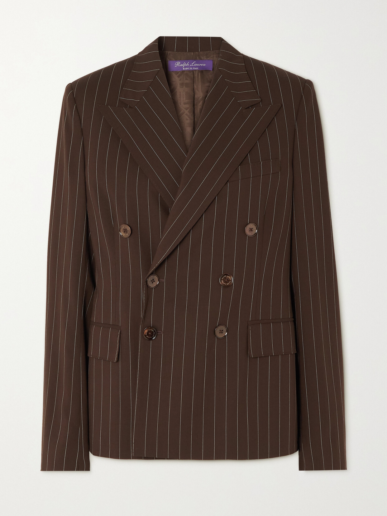 Shop Ralph Lauren Safford Double-breasted Pinstriped Wool-twill Blazer In Brown