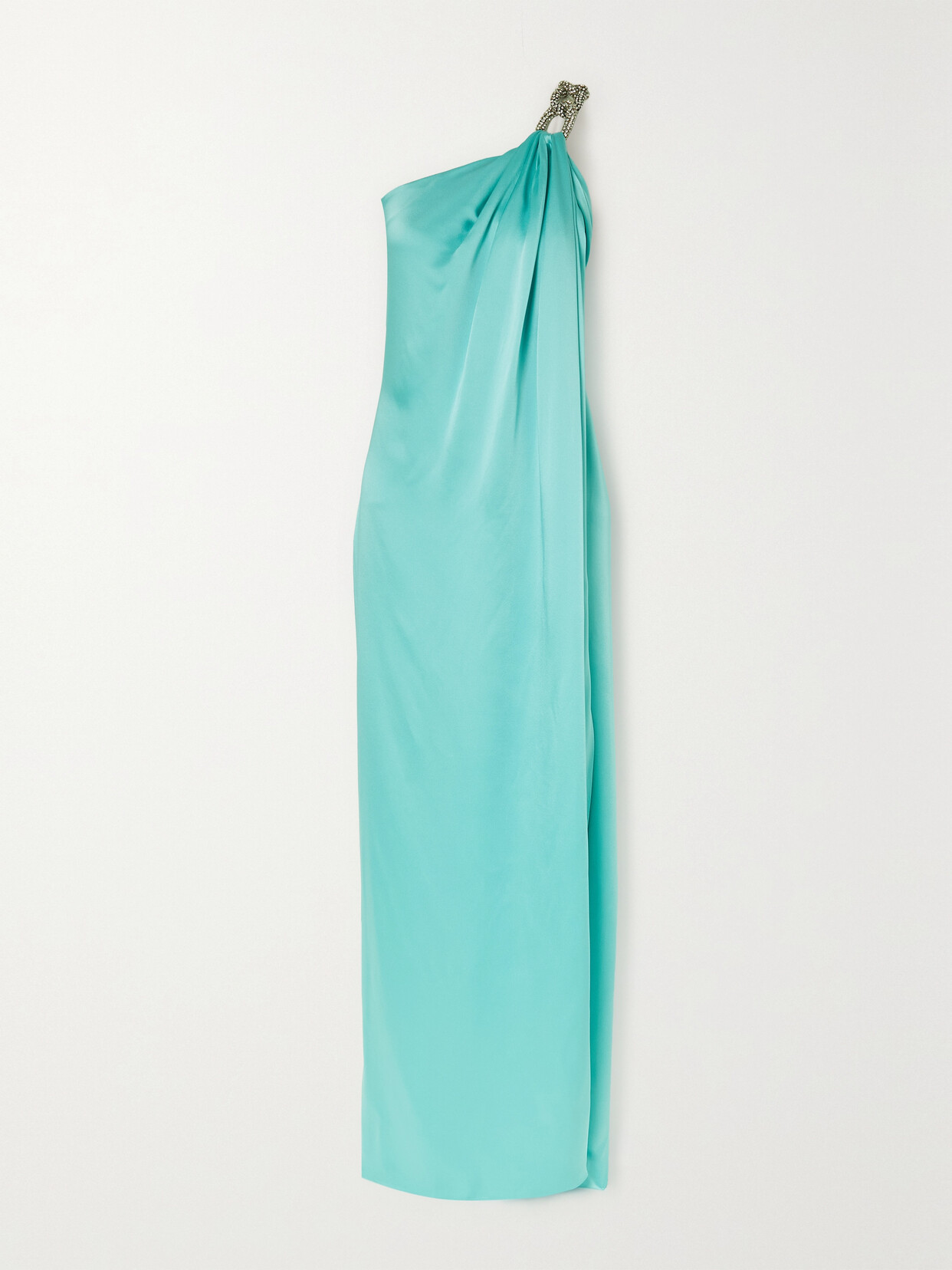 Shop Stella Mccartney + Net Sustain Falabella One-shoulder Crystal-embellished Satin Gown In Blue