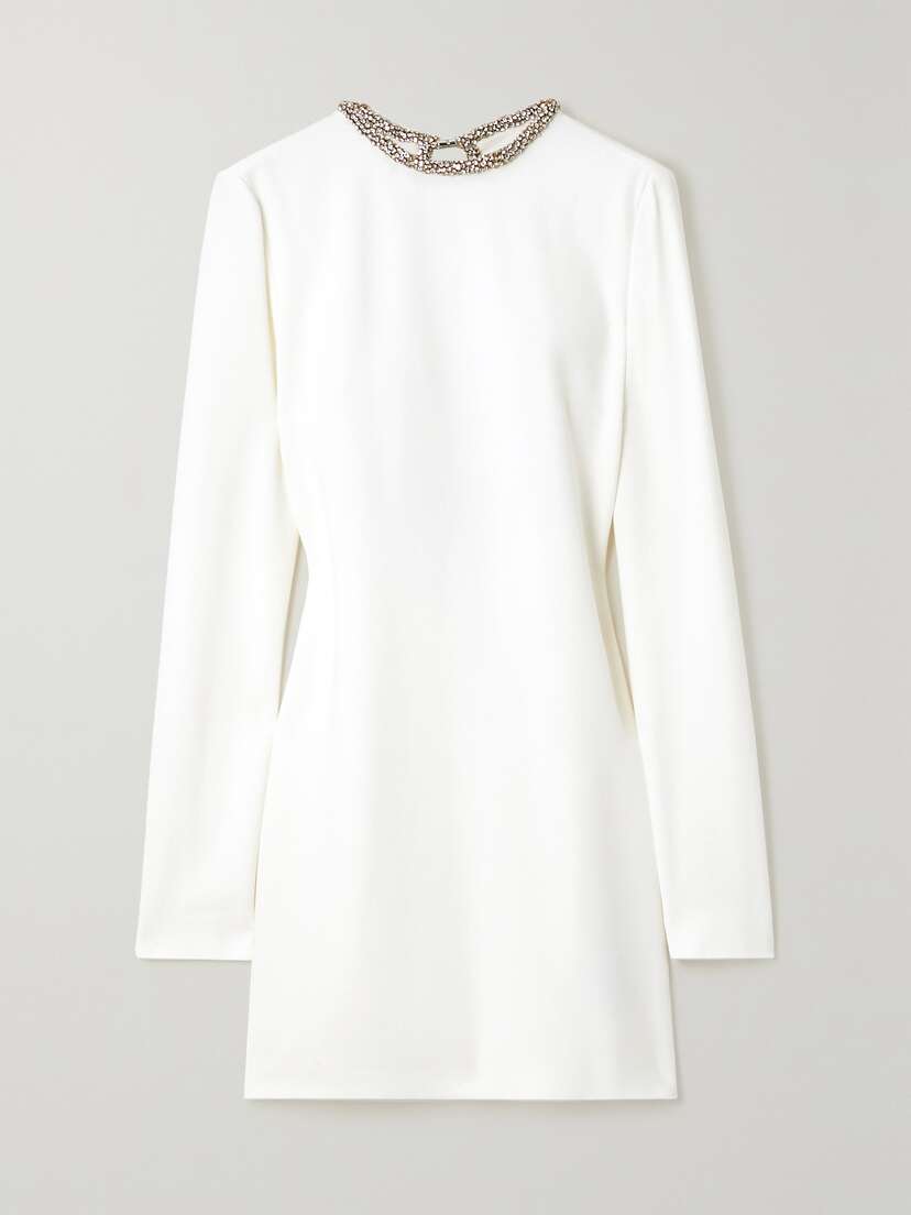 Stella McCartney + Net Sustain Crystal-embellished Open-back Stretch-crepe Mini Dress