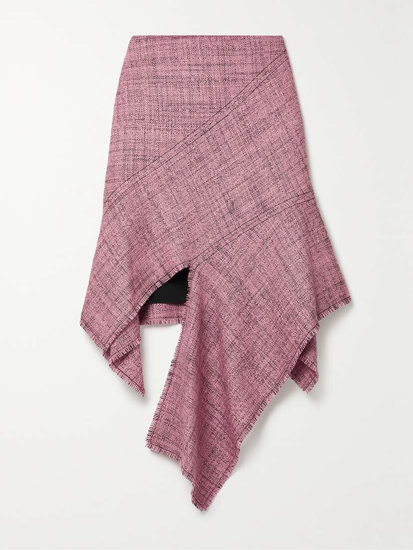 Stella McCartney + Net Sustain Asymmetric Paneled Frayed Wool-tweed Skirt