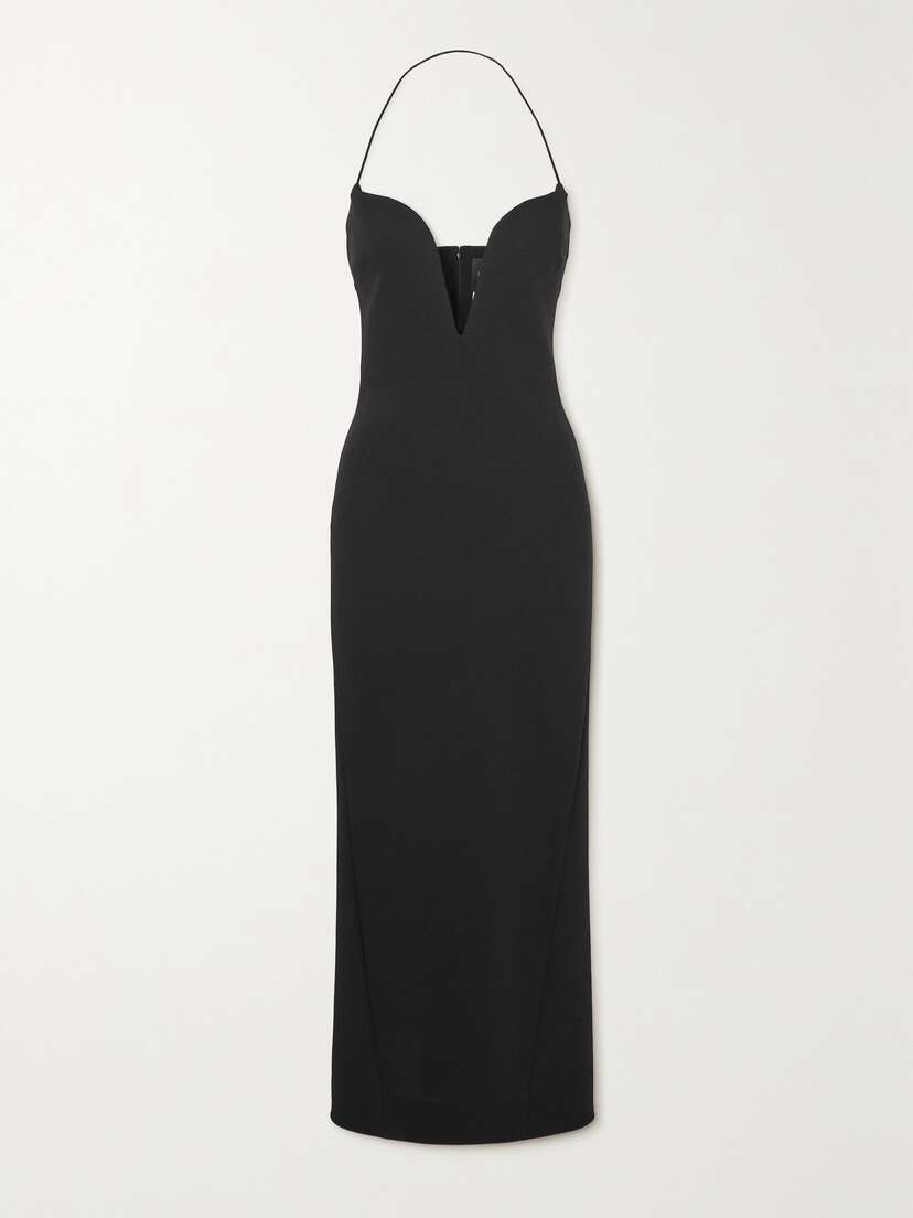 Givenchy Grain De Poudre Stretch Wool-blend Halterneck Midi Dress