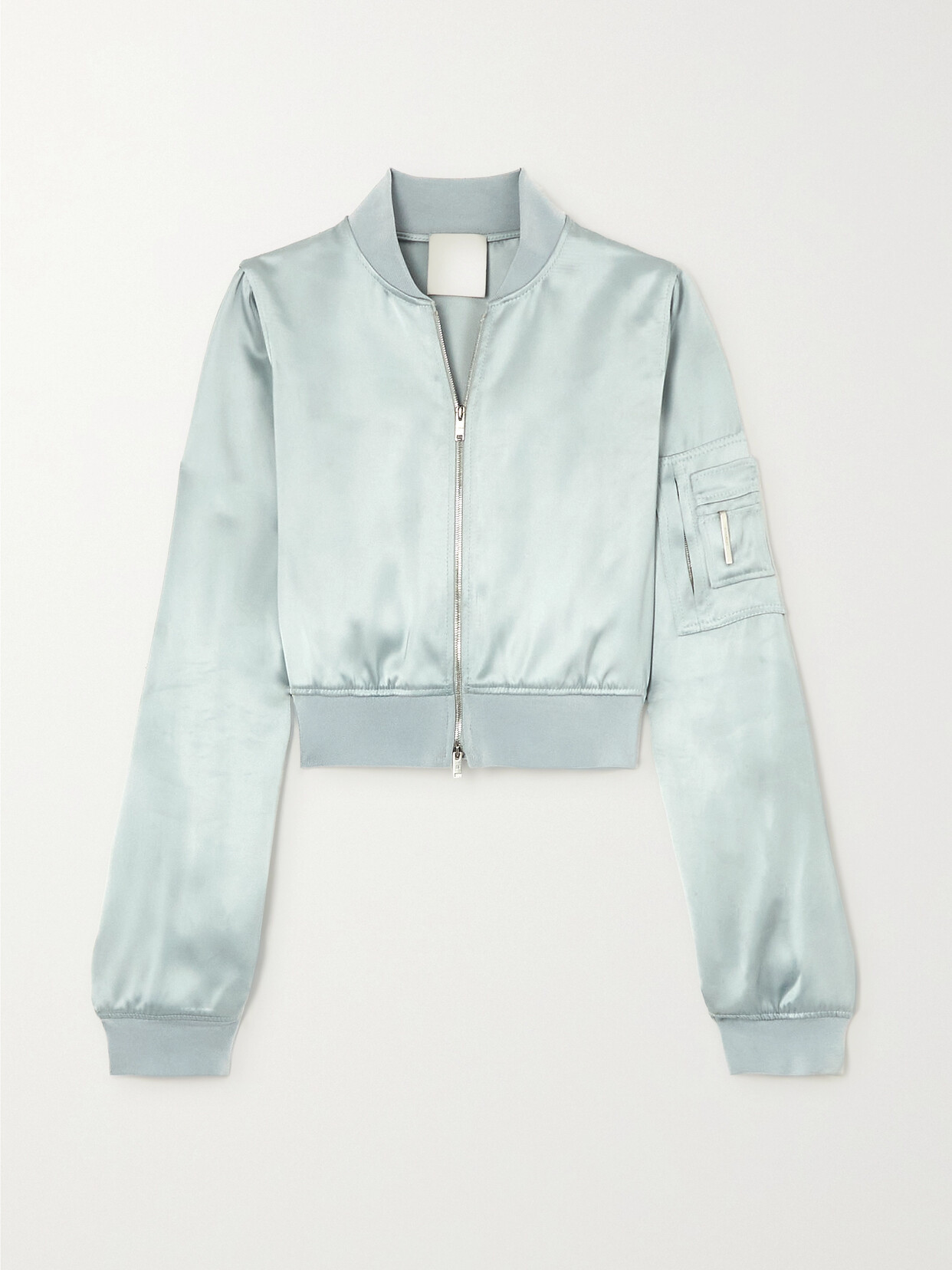 Givenchy Cropped Satin Bomber Jacket In Gray