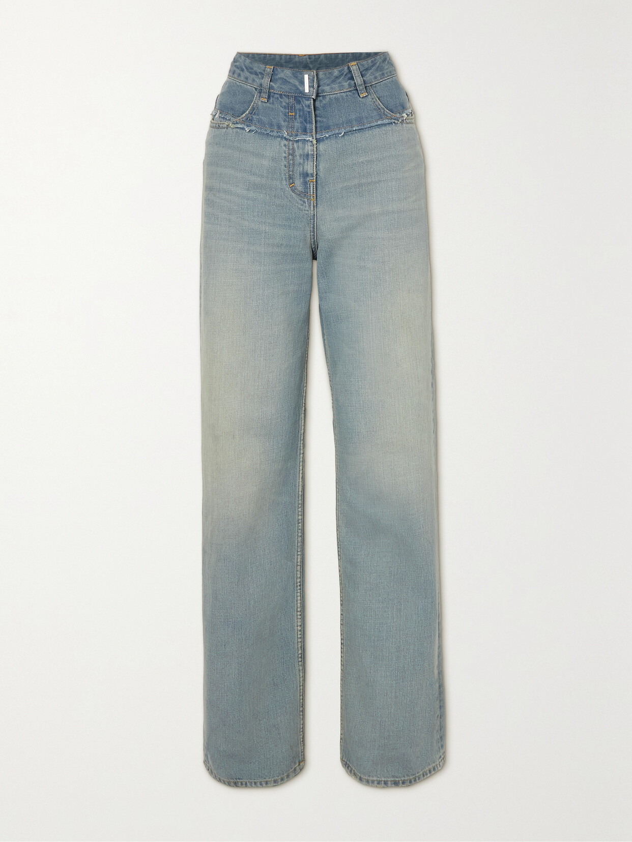 Givenchy Distressed Two-tone Straight-leg Jeans In Blue