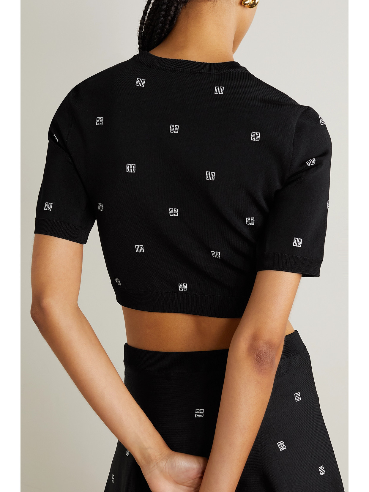 Cropped Jacquard-Knit Sweater