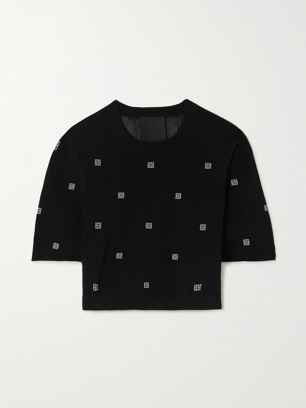 Shop Givenchy Cropped Jacquard-knit Sweater In Black