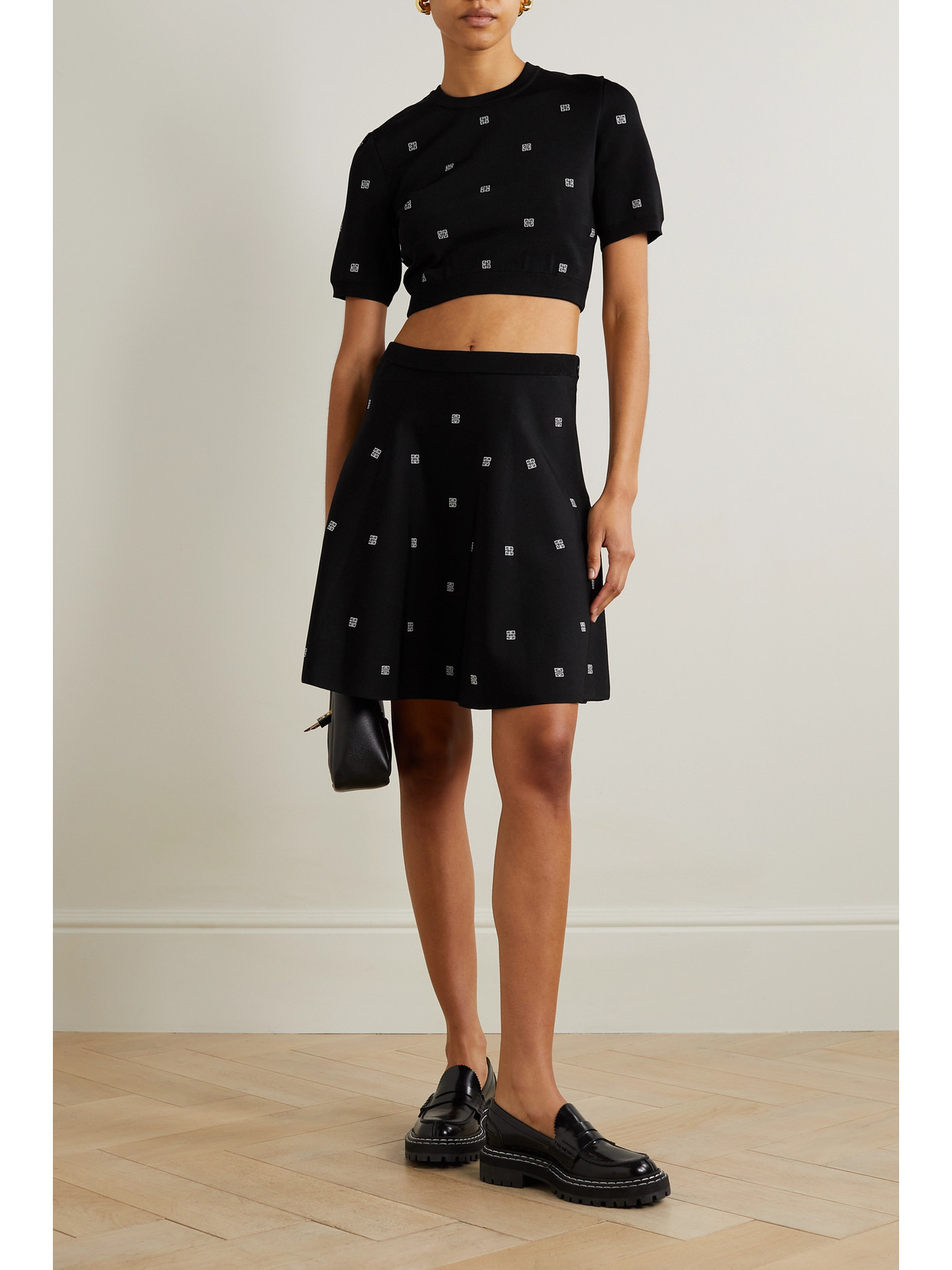 Cropped Jacquard-Knit Sweater
