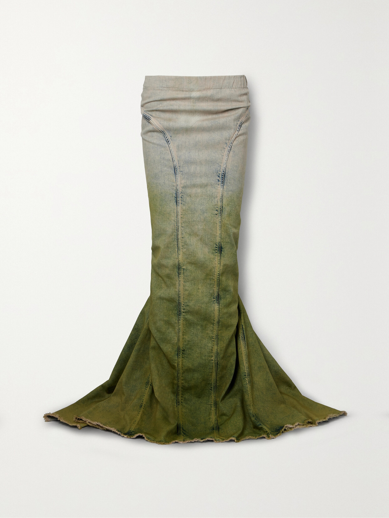 Moncler - Distressed Dégradé Denim Maxi Skirt - Green