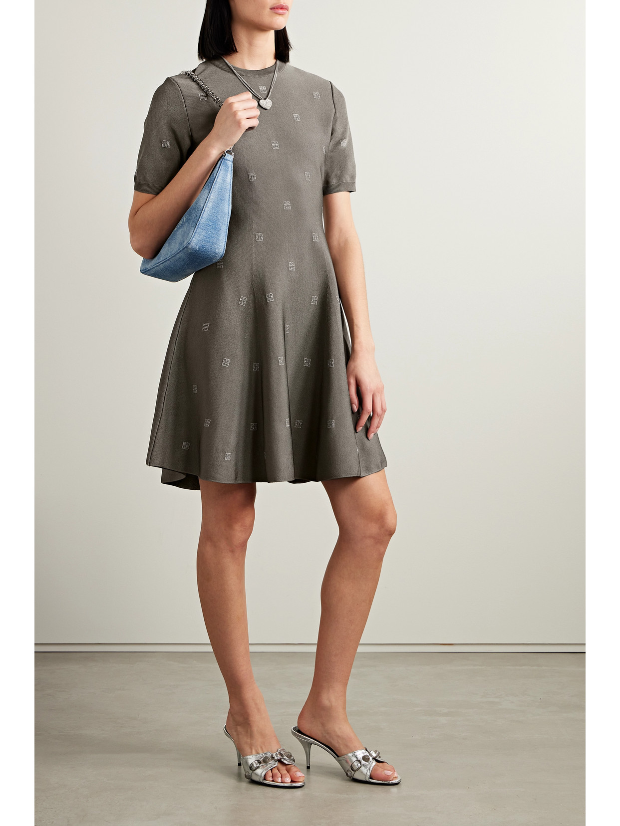 Givenchy 4g Stretch Jacquard-knit Mini Dress In Gray
