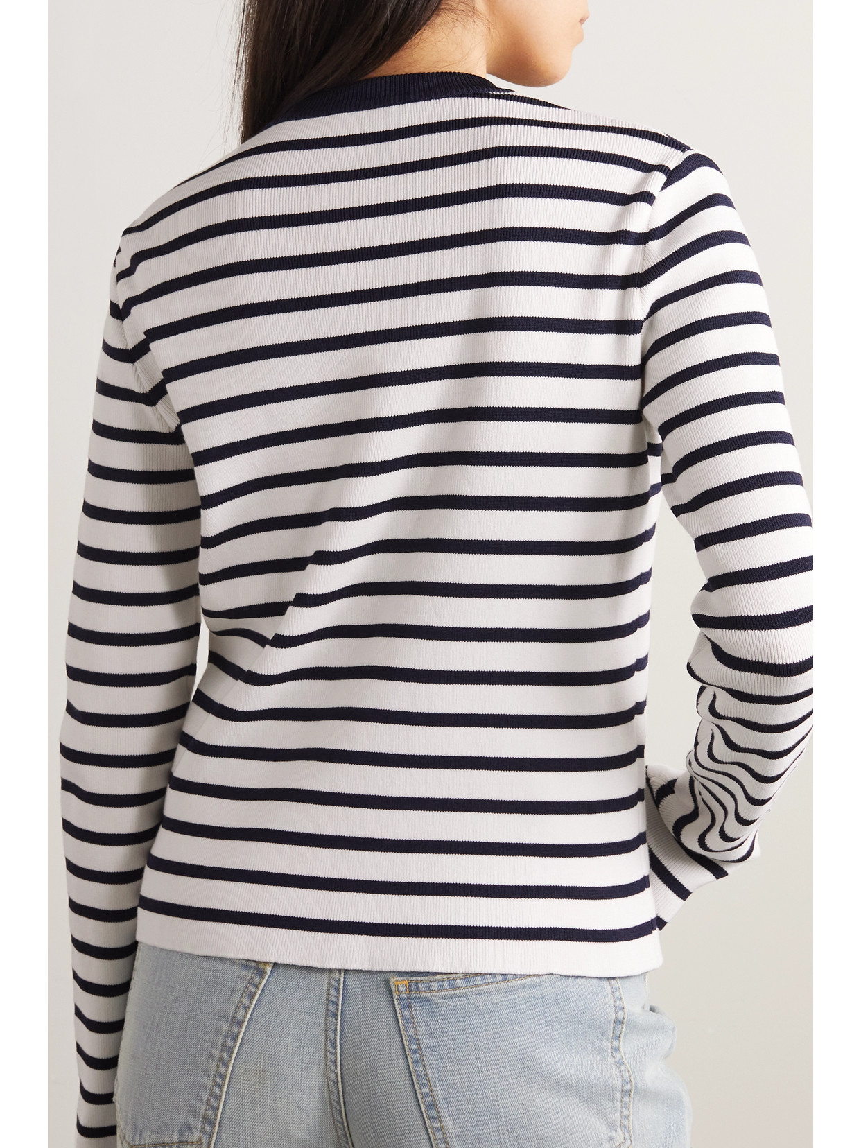 Shop Givenchy Button-embellished Striped Cotton Sweater In White