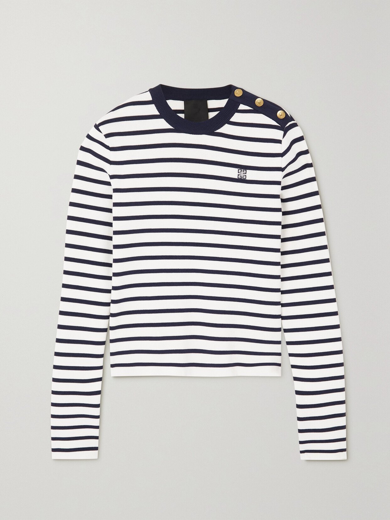 Givenchy Striped Sailor Sweater With Shoulder Buttons In White/navy