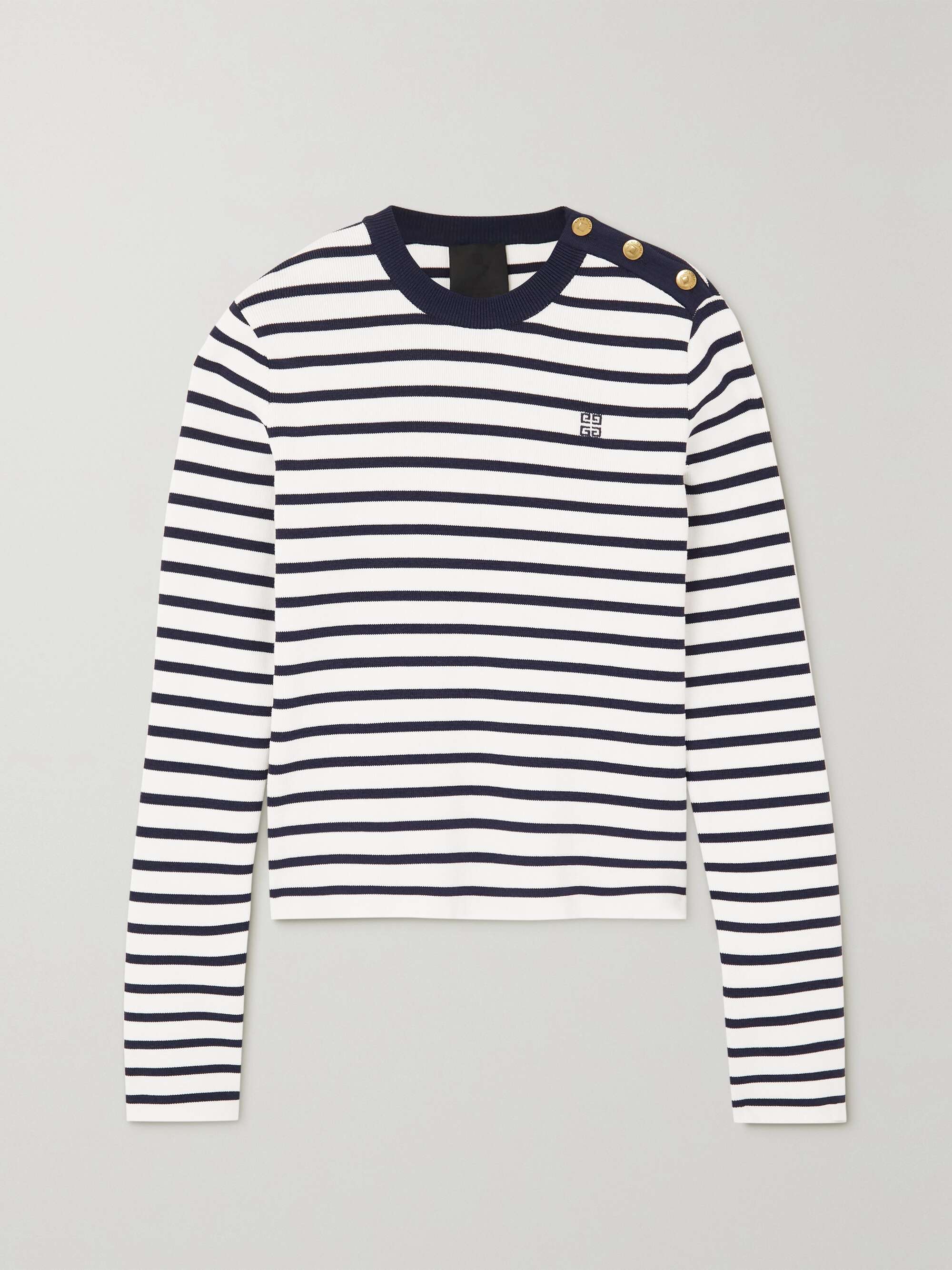 Button-embellished striped cotton sweater