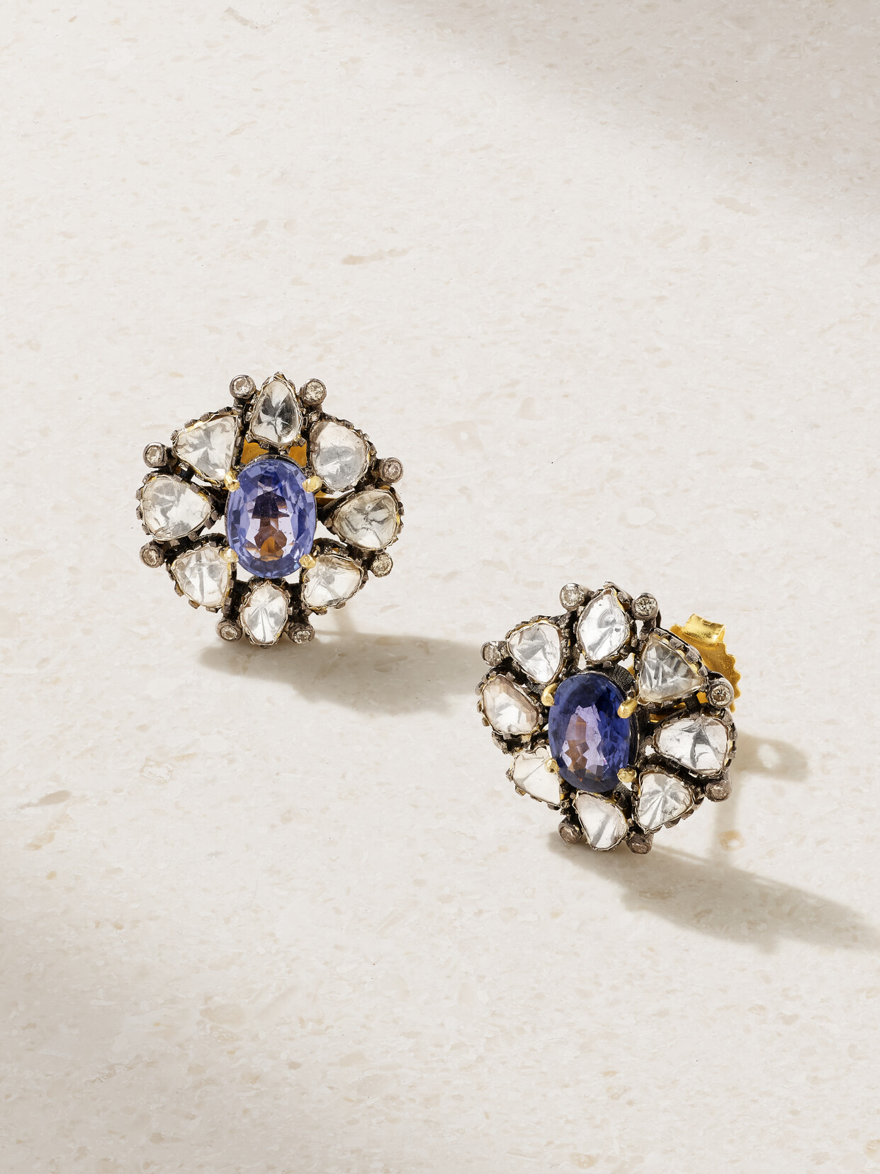 Amrapali London Rhodium-plated 18-karat Gold, Diamond And Sapphire Earrings