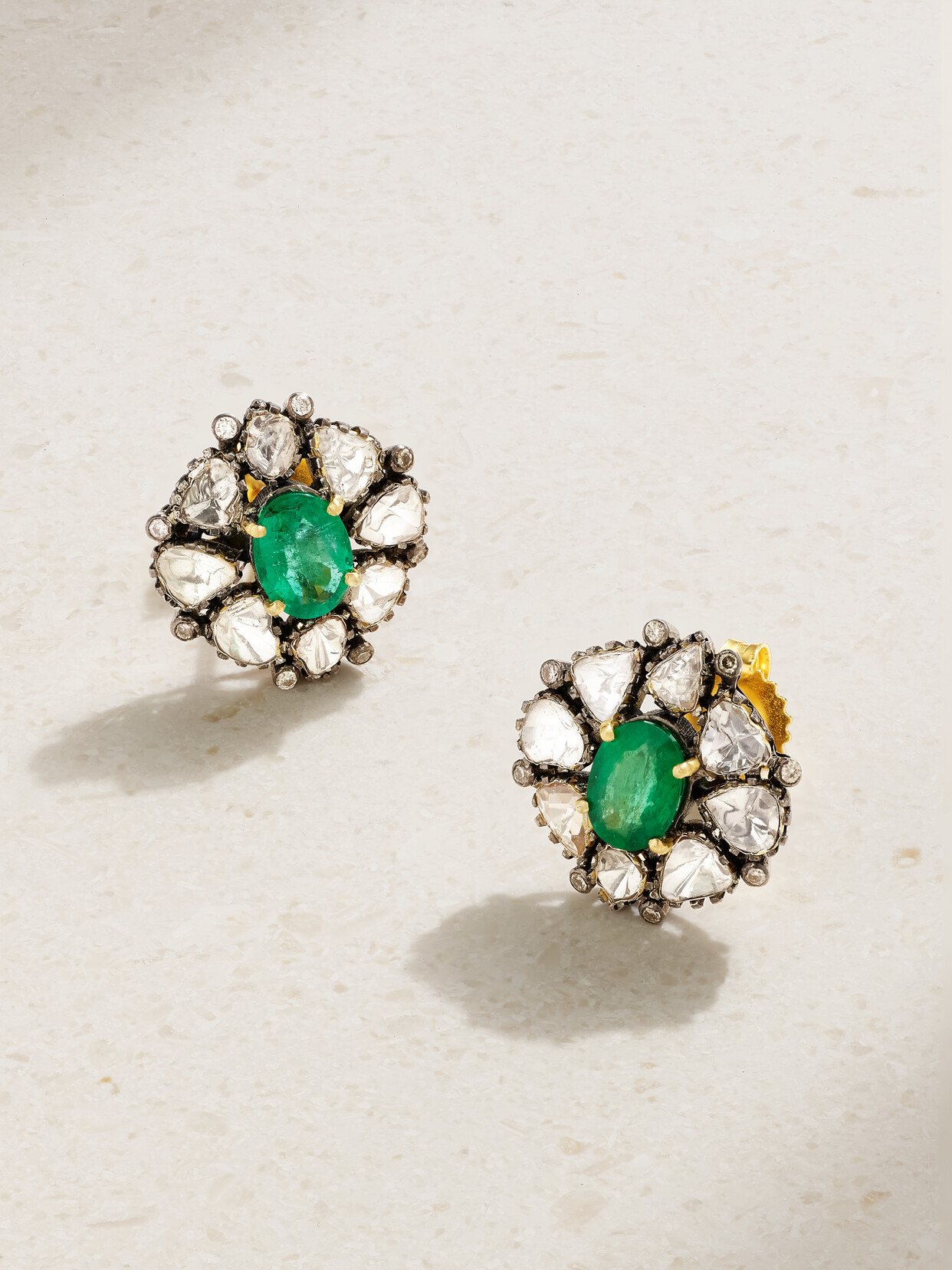 Amrapali London Rhodium-plated 18-karat Gold, Diamond And Emerald Earrings