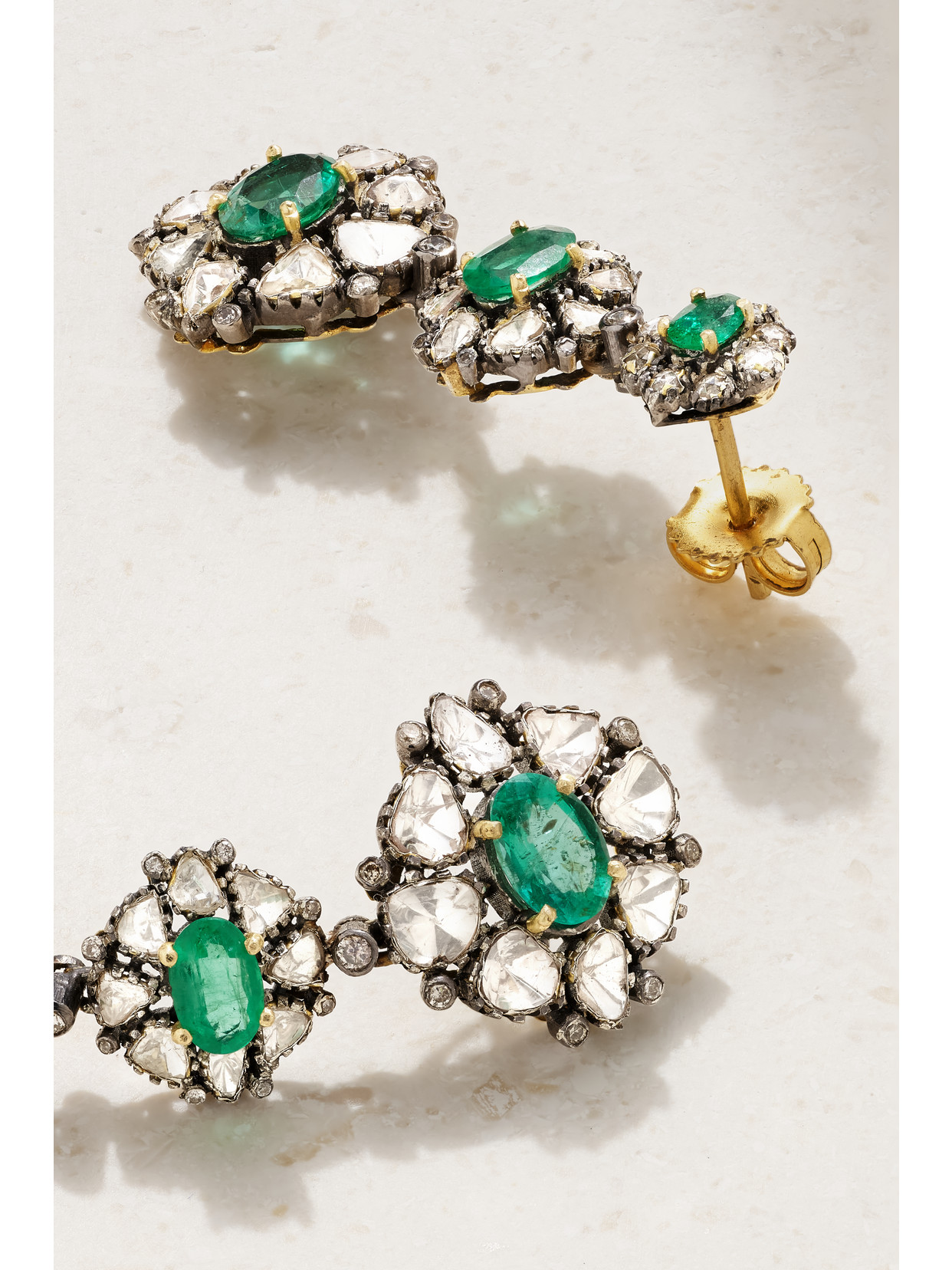 Shop Amrapali London Rhodium-plated 18-karat Gold, Diamond And Emerald Earrings