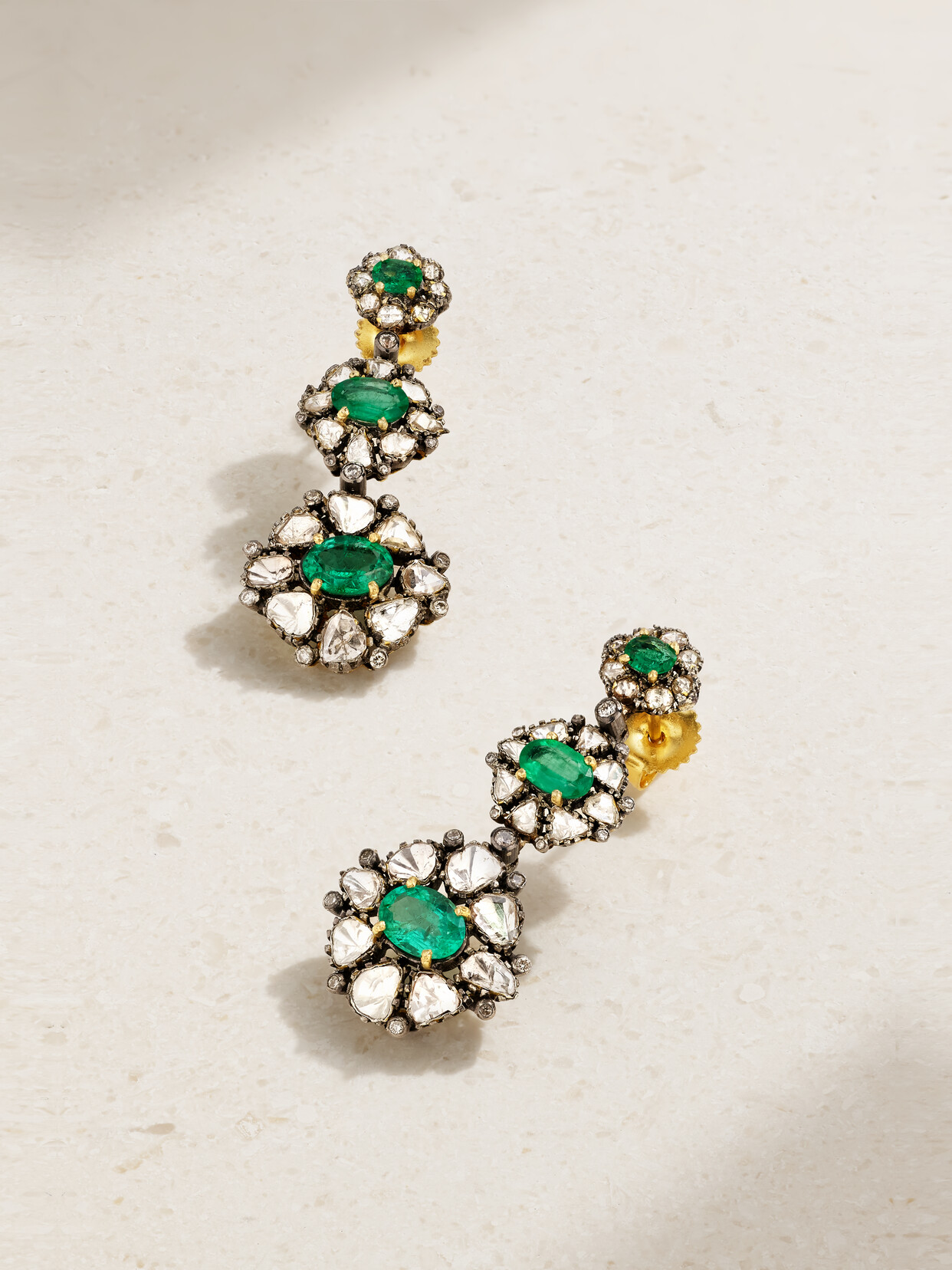 Amrapali London Rhodium-plated 18-karat Gold, Diamond And Emerald Earrings In Green