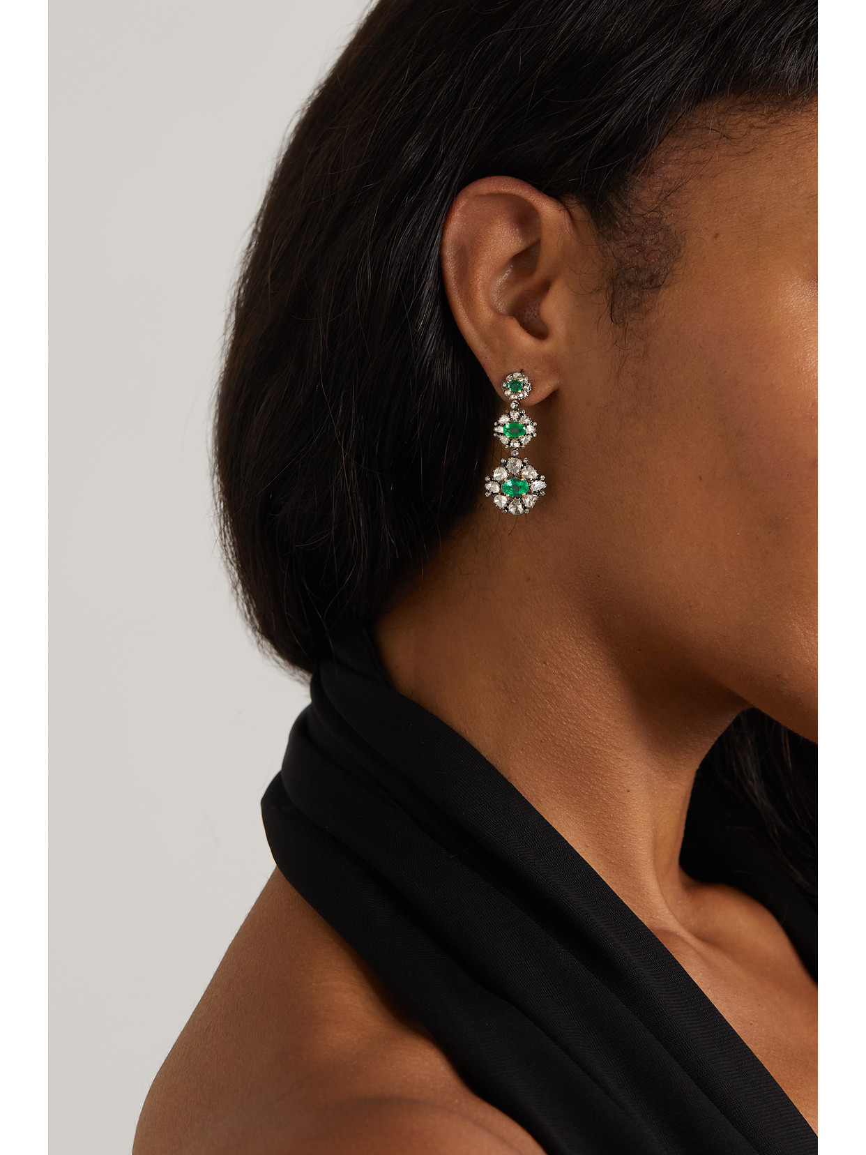 Shop Amrapali London Rhodium-plated 18-karat Gold, Diamond And Emerald Earrings