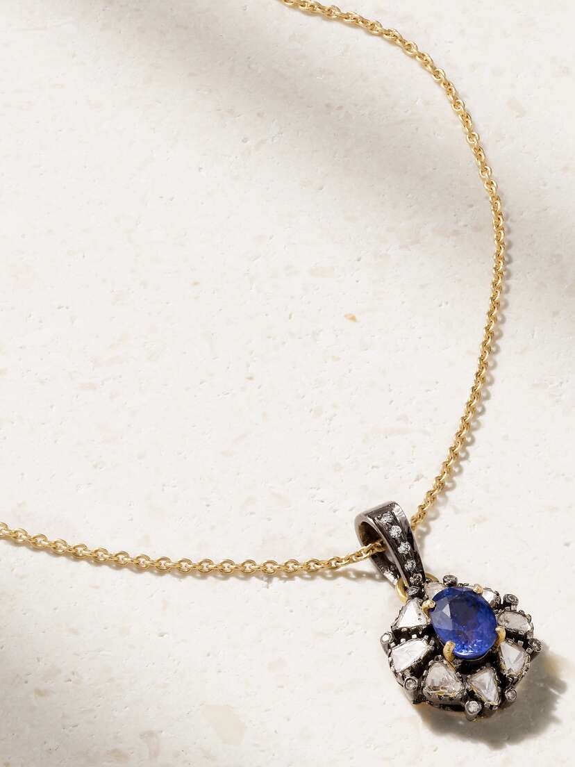 Amrapali London 18-karat Rhodium-plated Gold, Diamond And Sapphire Necklace