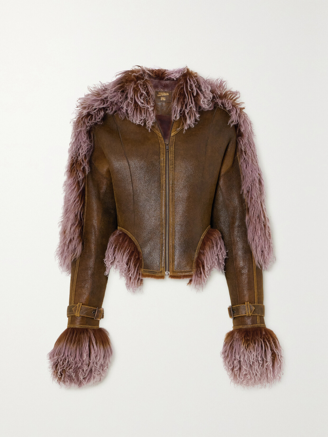 JEAN PAUL GAULTIER + KNWLS SHEARLING-TRIMMED LEATHER JACKET