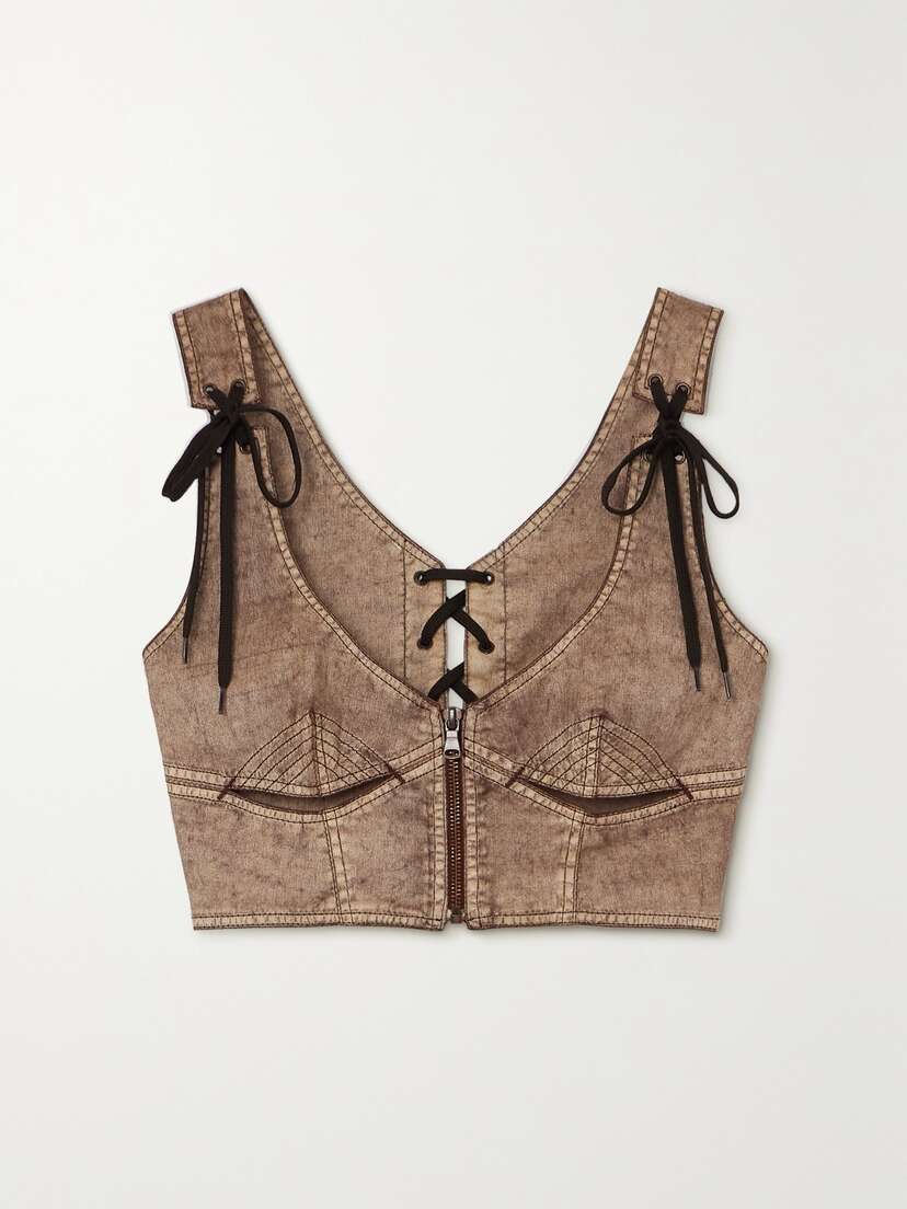 Jean Paul Gaultier + Knwls Leather-appliquéd Mélange Stretch-cotton Bustier Top