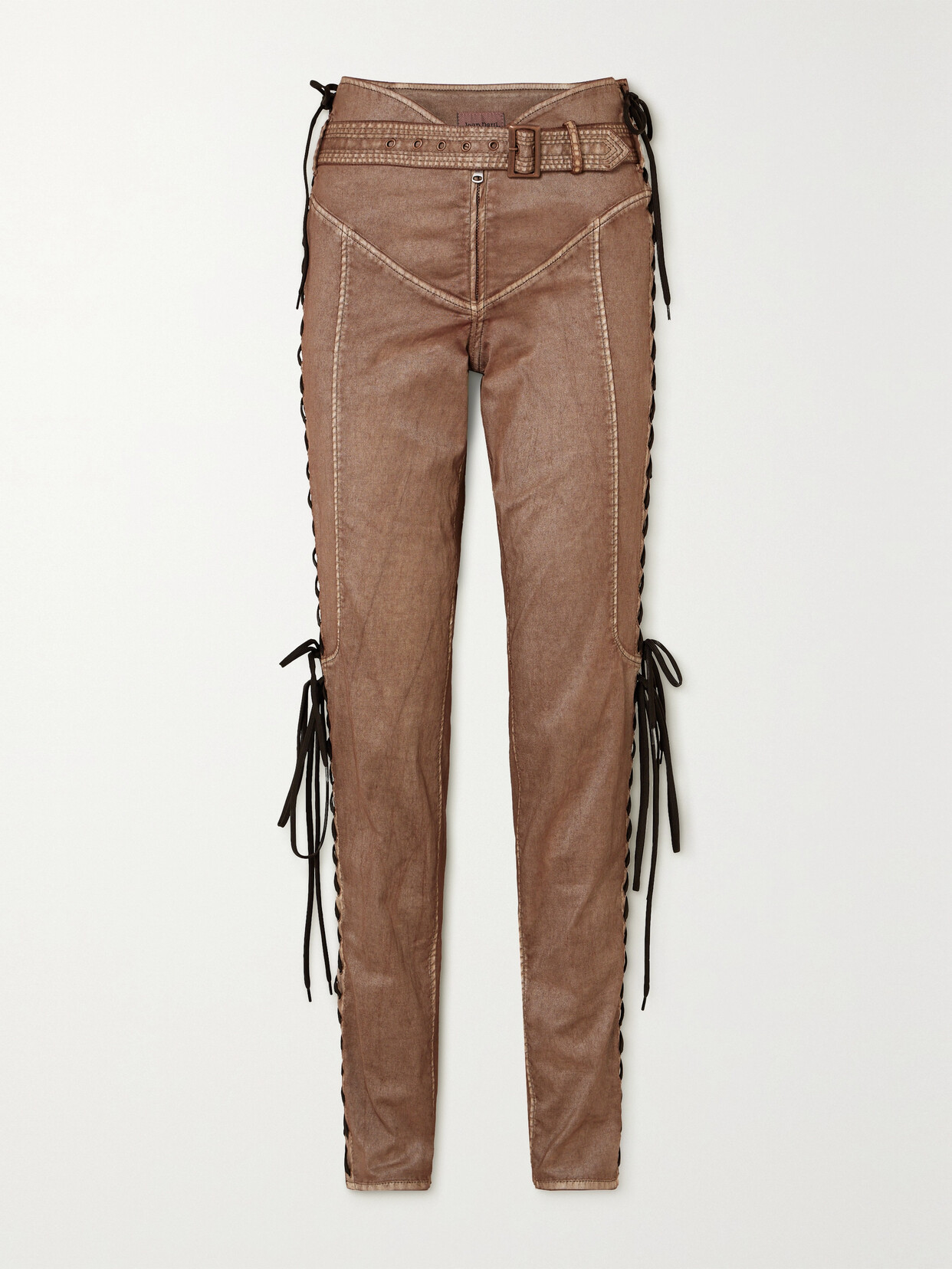 Jean Paul Gaultier - + Knwls Lace-up Stretch Coated-cotton Skinny Pants - Brown