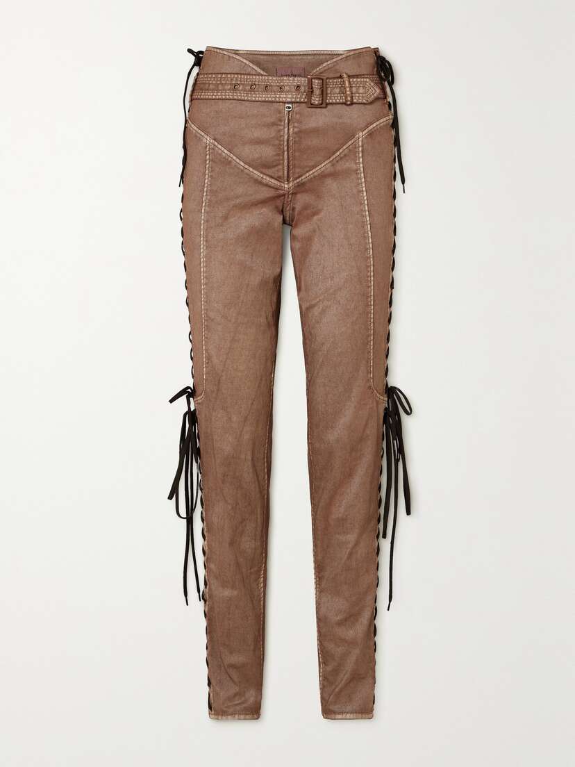 Jean Paul Gaultier + Knwls Lace-up Stretch Coated-cotton Skinny Pants