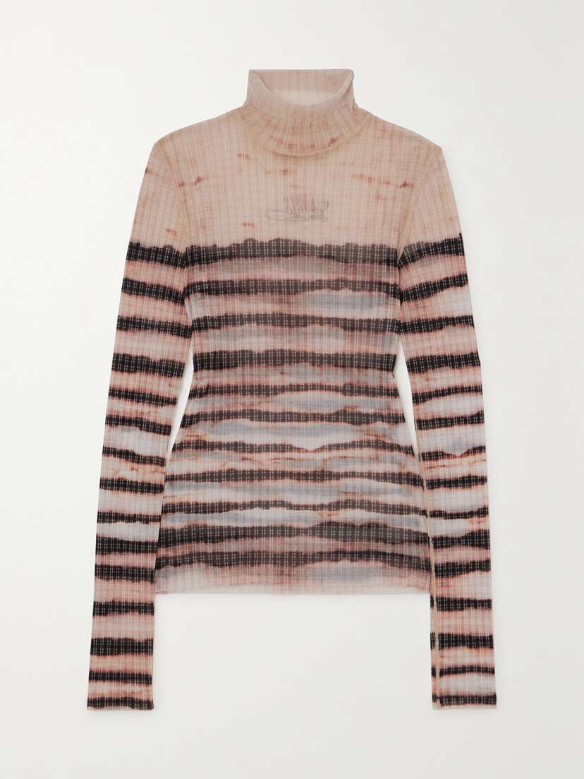Jean Paul Gaultier + Knwls Striped Mesh Turtleneck Top - x large