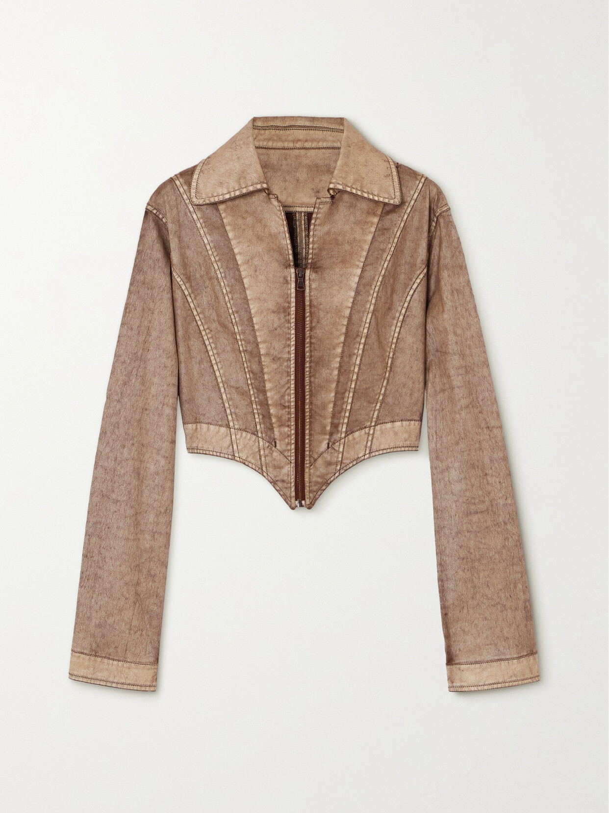 Jean Paul Gaultier + Knwls Cropped Mélange Stretch-cotton Biker Jacket In Brown