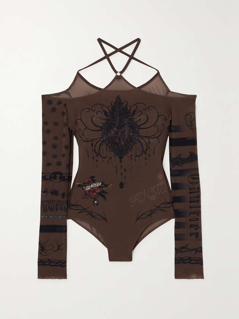 Jean Paul Gaultier + Knwls Cold-shoulder Printed Stretch-jersey Bodysuit