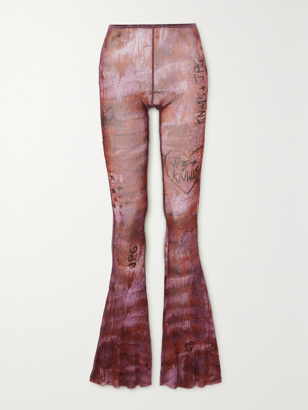 Jean Paul Gaultier + Knwls Printed Mesh Flared Pants In Red