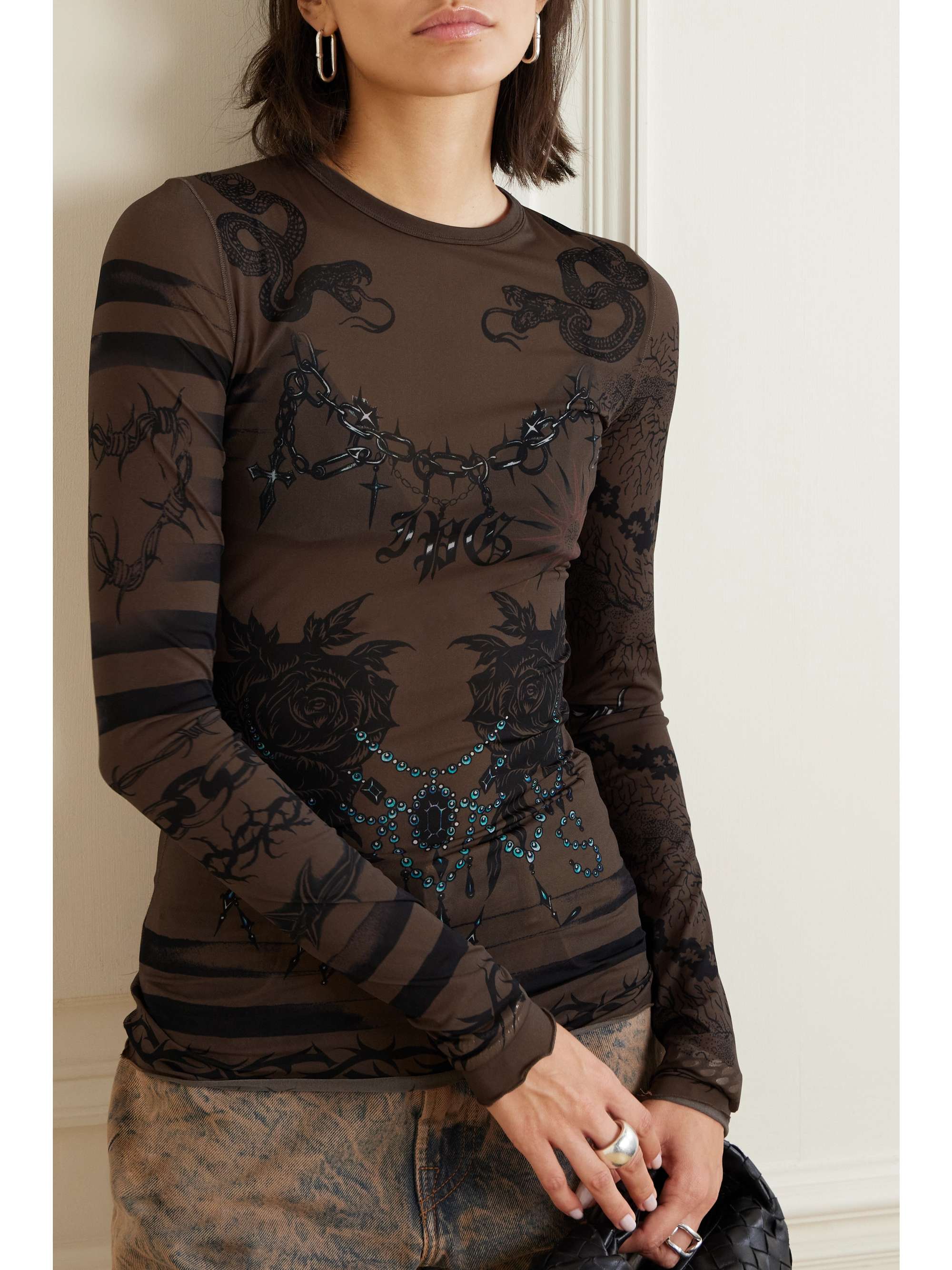 JEAN PAUL GAULTIER + KNWLS printed stretch-jersey top | NET