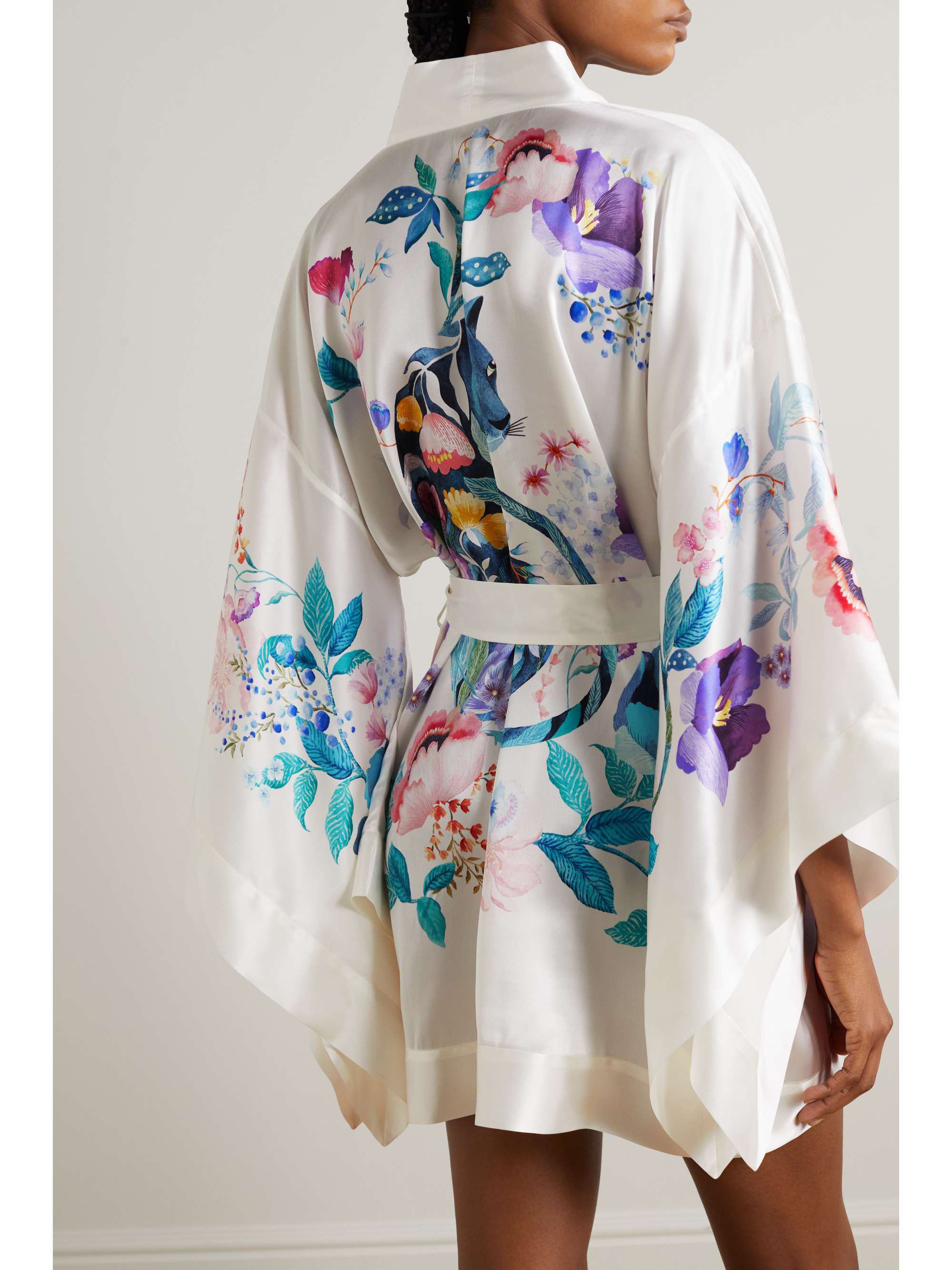 MENG Belted printed silk-satin robe
