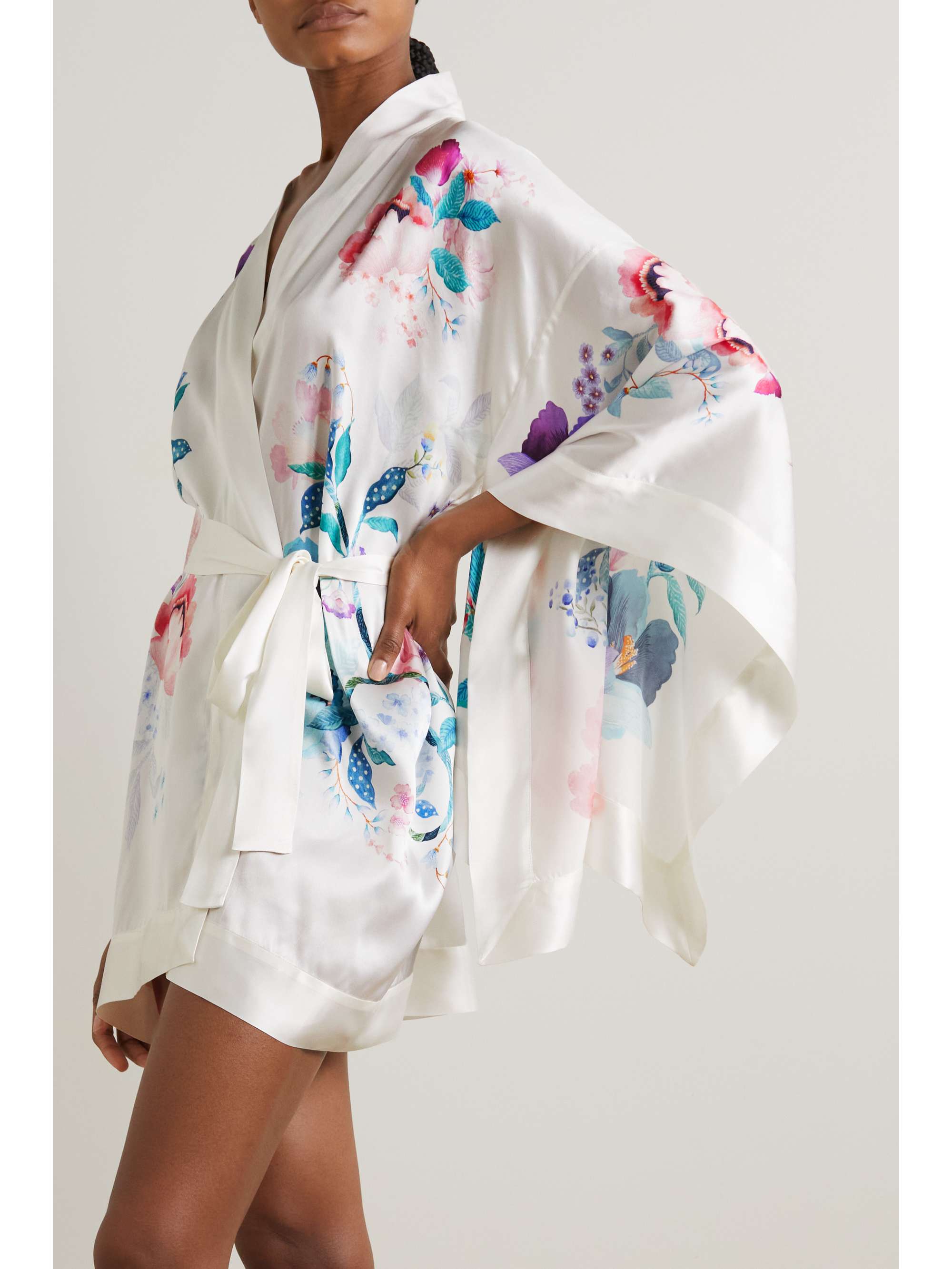 MENG Belted printed silk-satin robe