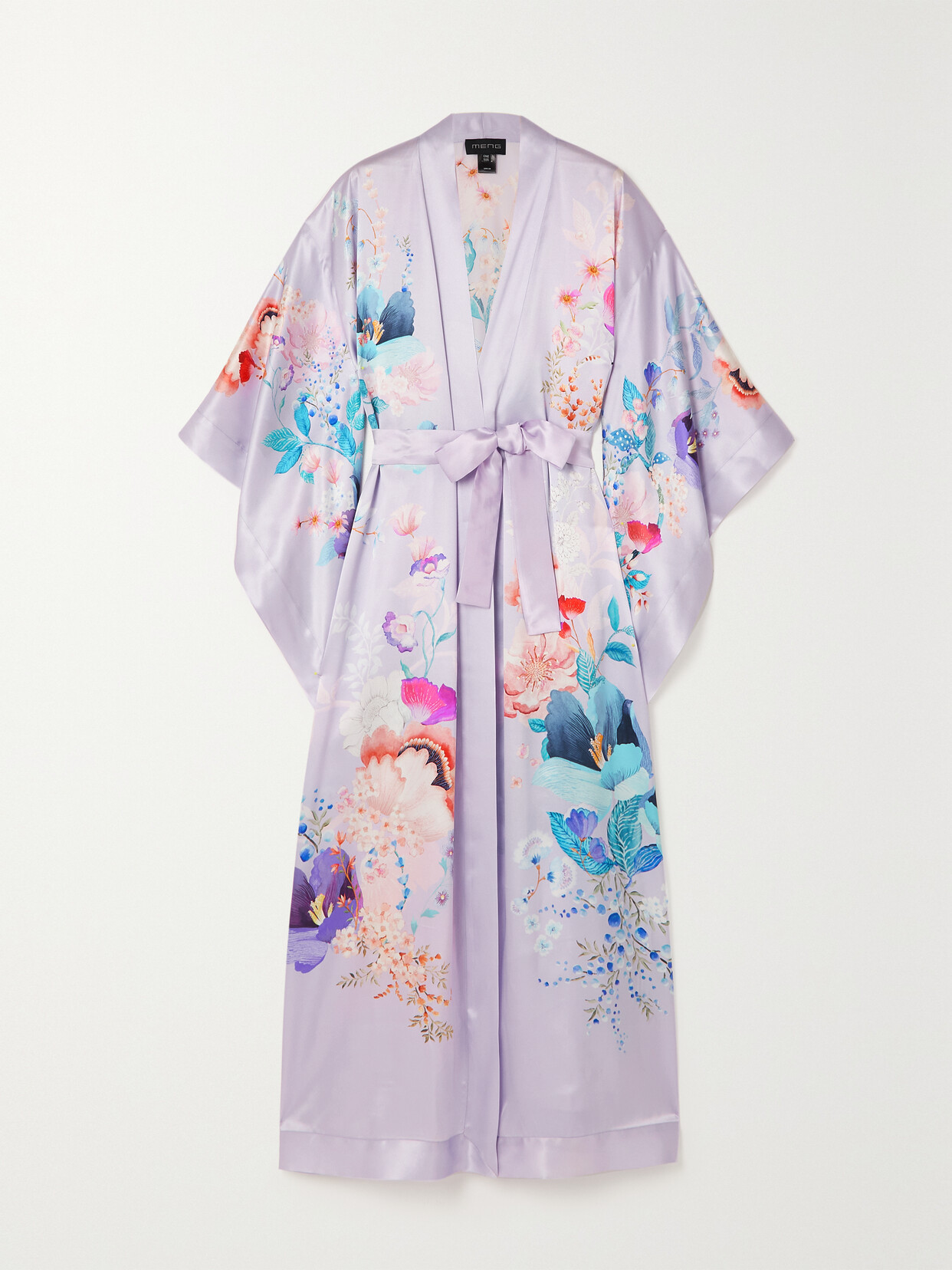 MENG Belted Floral-print Silk-satin Robe