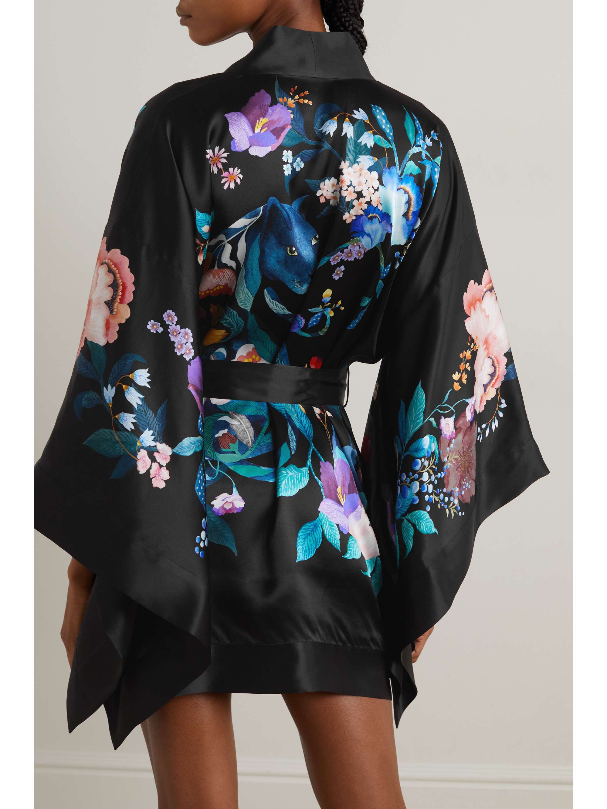 MENG Belted printed silk-satin robe